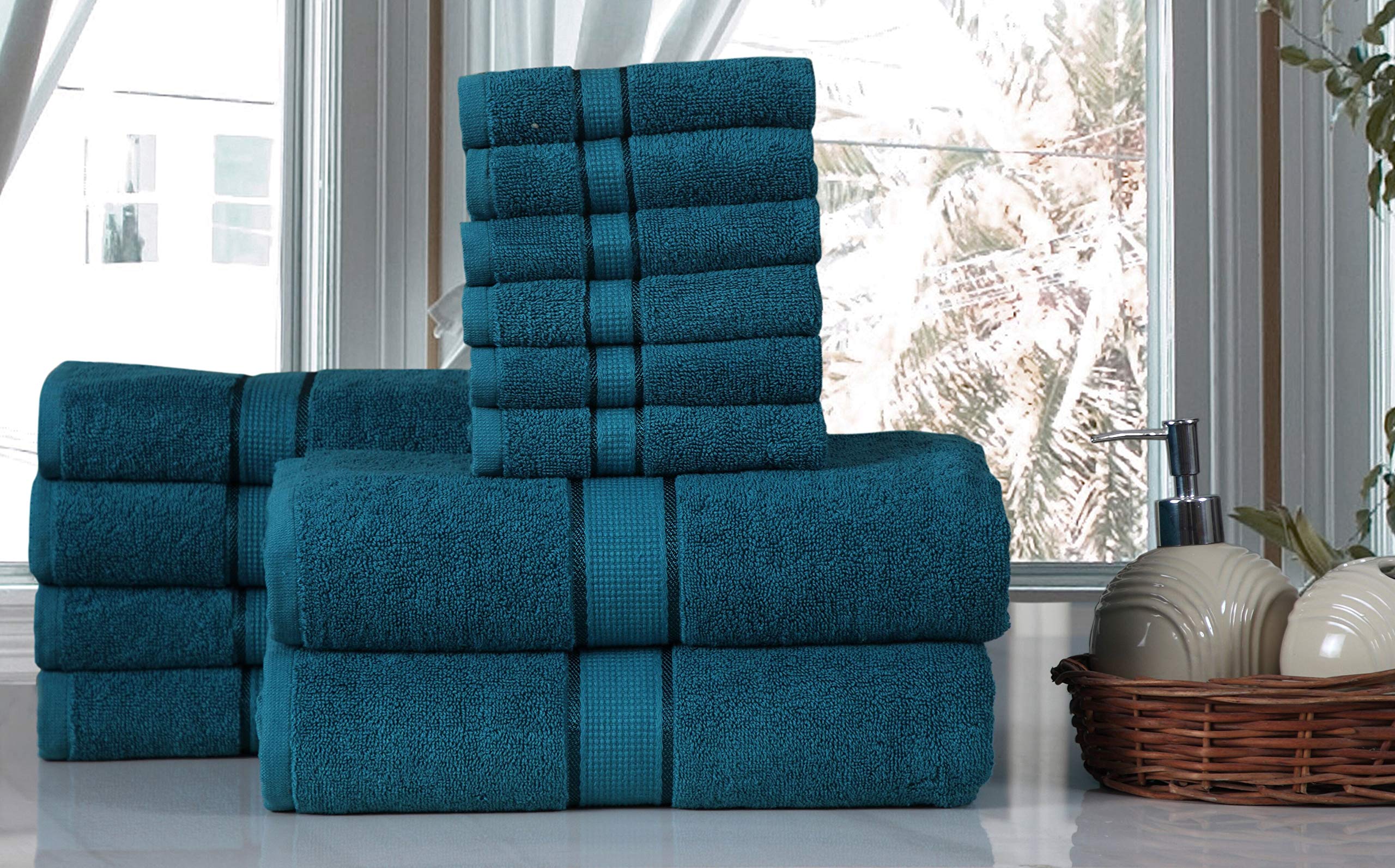Premium 600 GSM Cotton Bath Towel Set - 12 Piece Luxury Bathroom Towels (6 Washcloths, 4 Hand Towels, 2 Bath Towels) - Ultra Absorbent Long-Staple Combed Cotton - Teal Color - Perfect for Spa, Hotel & Home Bathroom Use