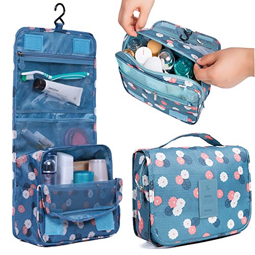 King&Pig Waterproof Hanging Toiletry Bag - Multifunctional Travel Cosmetic Organizer for Makeup, Toiletries & Essentials - Perfect for Camping, Gym, Business Trips & Vacation (Navy Star)