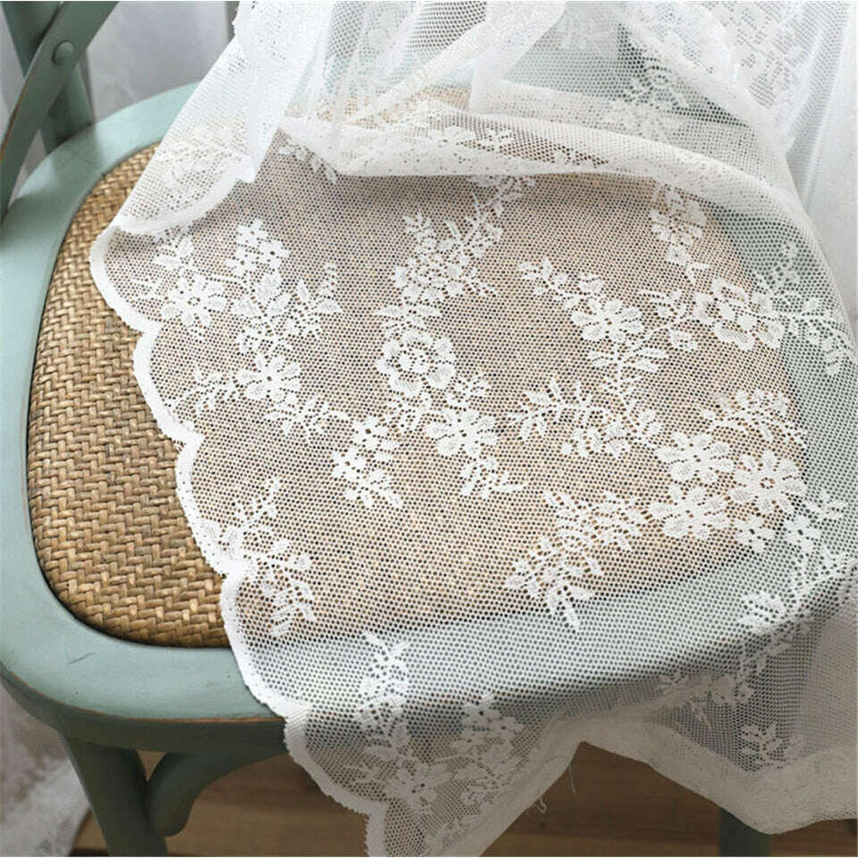 Remy European White Net Floral Embroidered Sheer Curtains - Elegant Lace Window Drapes for Living Room, Bedroom & Wedding Decor
