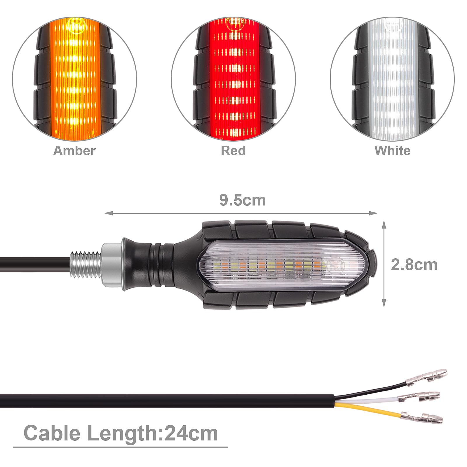 Kinstecks 4PCS Motorcycle LED Turn Signal Lights - Amber White Red Flowing Indicators, 12V Daytime Running Lights & Brake Taillights for Motorbikes | Perfect for Night Riding and Enhanced Safety