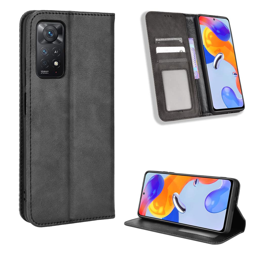 Premium Leather Case for Xiaomi Redmi Note 11 Pro 4G/5G - PU Leather Flip Cover with Card Slots, Shockproof Protection - Perfect for Work, Travel & Daily Use (Black)