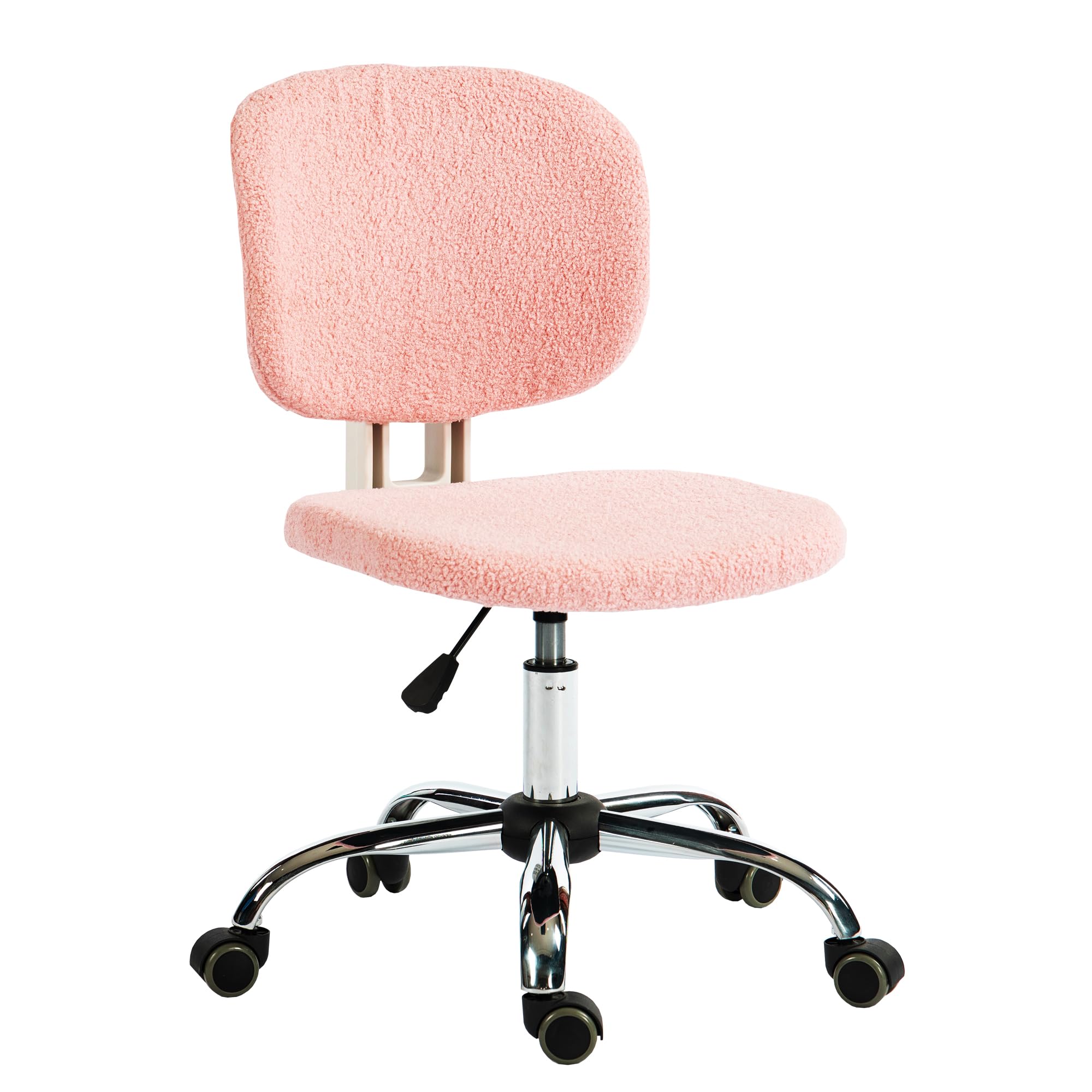 Small Pink Teddy Velvet Office Desk Chair - Adjustable Height Swivel Rolling Armless Task Chair for Girls, Perfect for Study, Makeup Vanity & Home Office Workspace