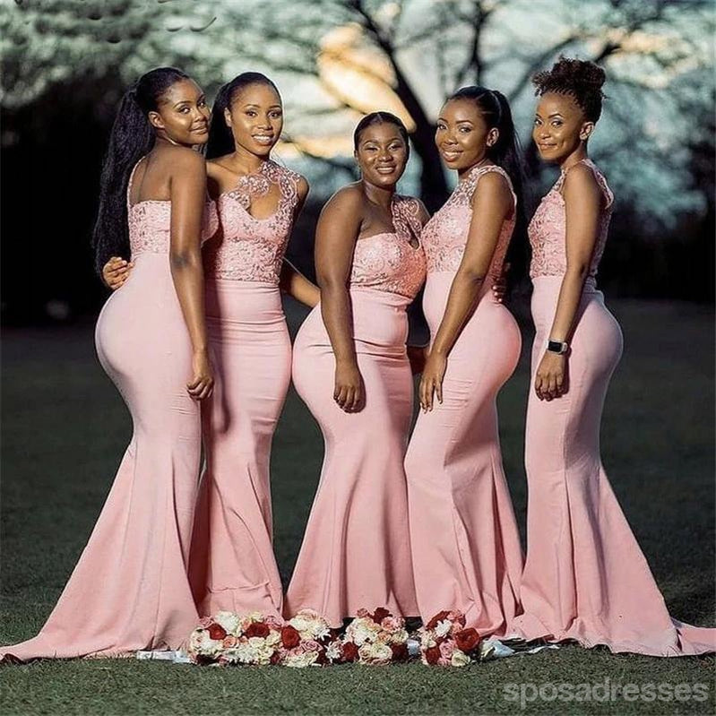 Elegant Mermaid One Shoulder Lace Applique Long Bridesmaid Dress - WG916 | Perfect for Weddings, Prom & Formal Events