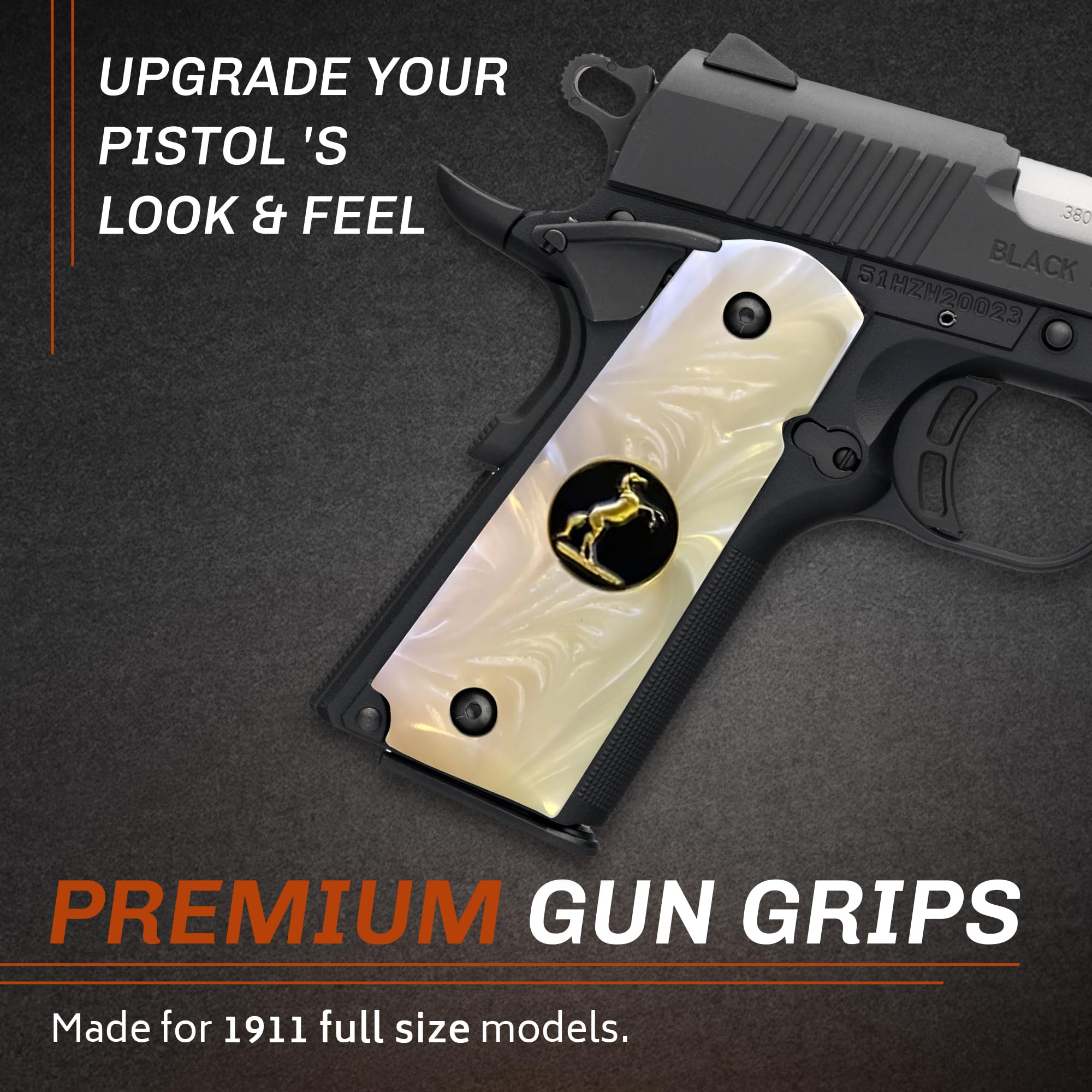 Premium 1911 Pearl Gun Grips - Compatible Replacement for Colt Government, Taurus, S&W, Springfield, Rock Island - Perfect for Concealed Carry & Competitive Shooting