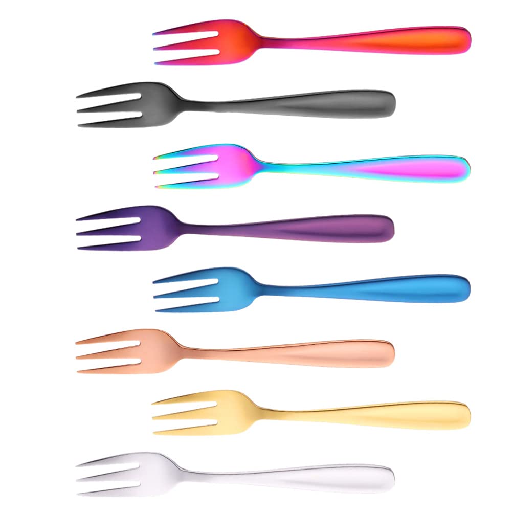 8-Piece Stainless Steel Fruit Forks Set - Metal Kitchen Forks, Salad Dessert Forks, Mini Cake Forks - Durable Flatware for Parties, Picnics, BBQs & Home Dining