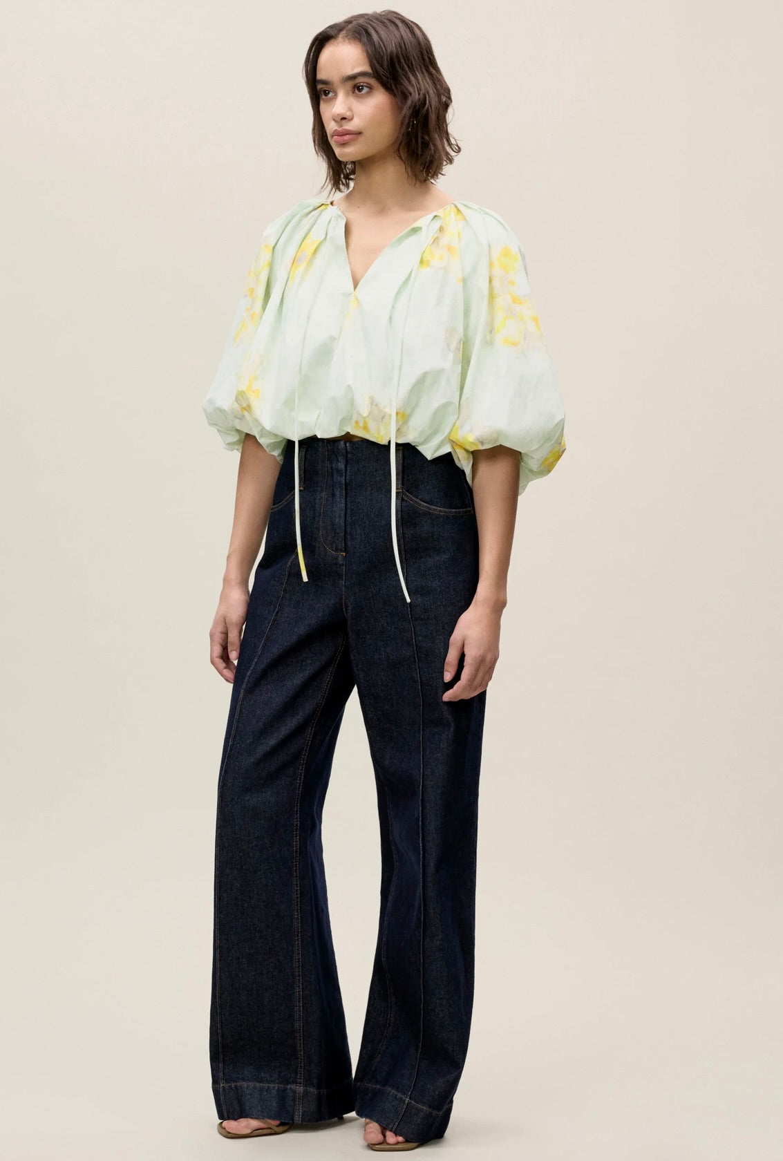 Yara Poplin Bubble Top in Sage Combo - Women's Fashion Blouse for Casual Wear, Office Outfits & Summer Style