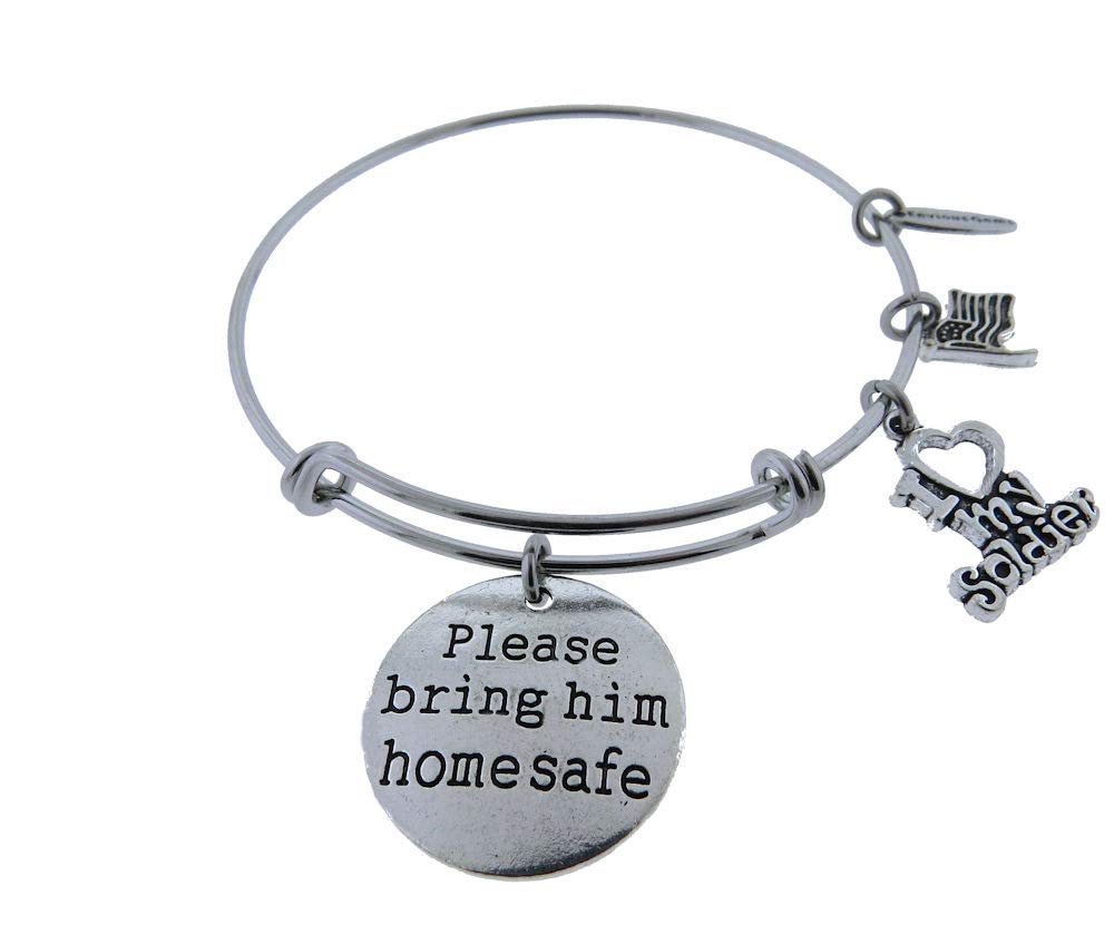 Expandable Wire Bracelet for Men - Adjustable Safety Bracelet with Engraved Message 'Please Bring Him Home Safe' - Perfect for Military, First Responders, and Loved Ones