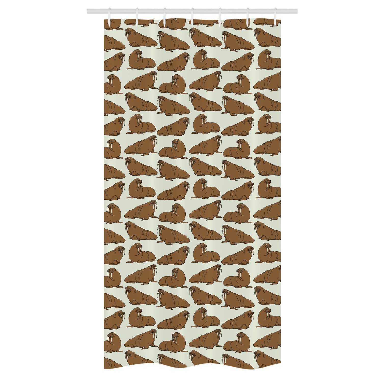Ambesonne Walrus Stall Shower Curtain - Funny Marine Mammal Wildlife Bathroom Decor, 36x72 Inch Waterproof Fabric Set with Hooks, Caramel & Eggshell - Perfect for Beach Theme Bathrooms & Kids' Rooms