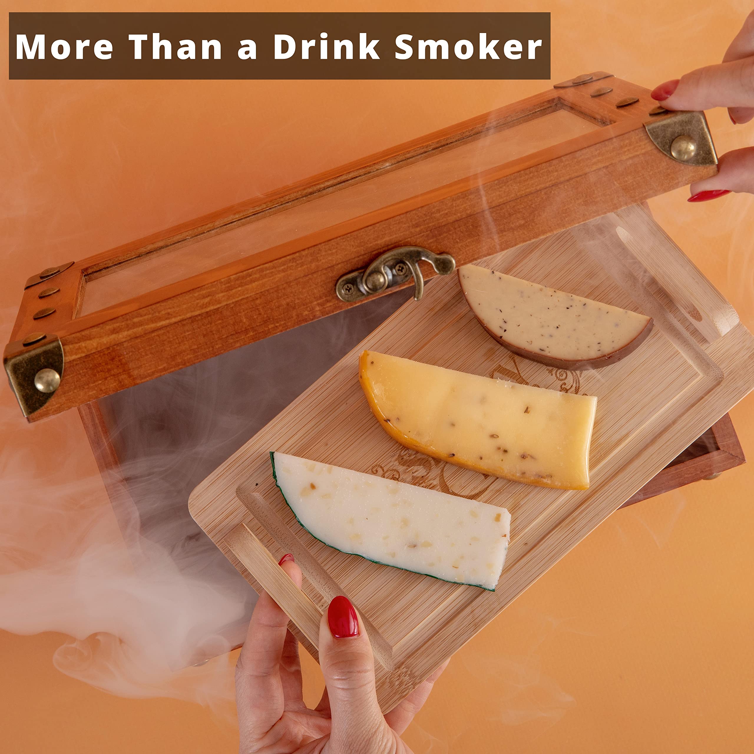 Premium Whiskey Smoker Kit - Old Fashioned Cocktail & Food Smoker with Smoking Gun, Wood Chips (Apple & Cherry), Food Tray - Perfect for Bourbon Lovers, Home Bars & Gourmet Cooking - No Torch Required