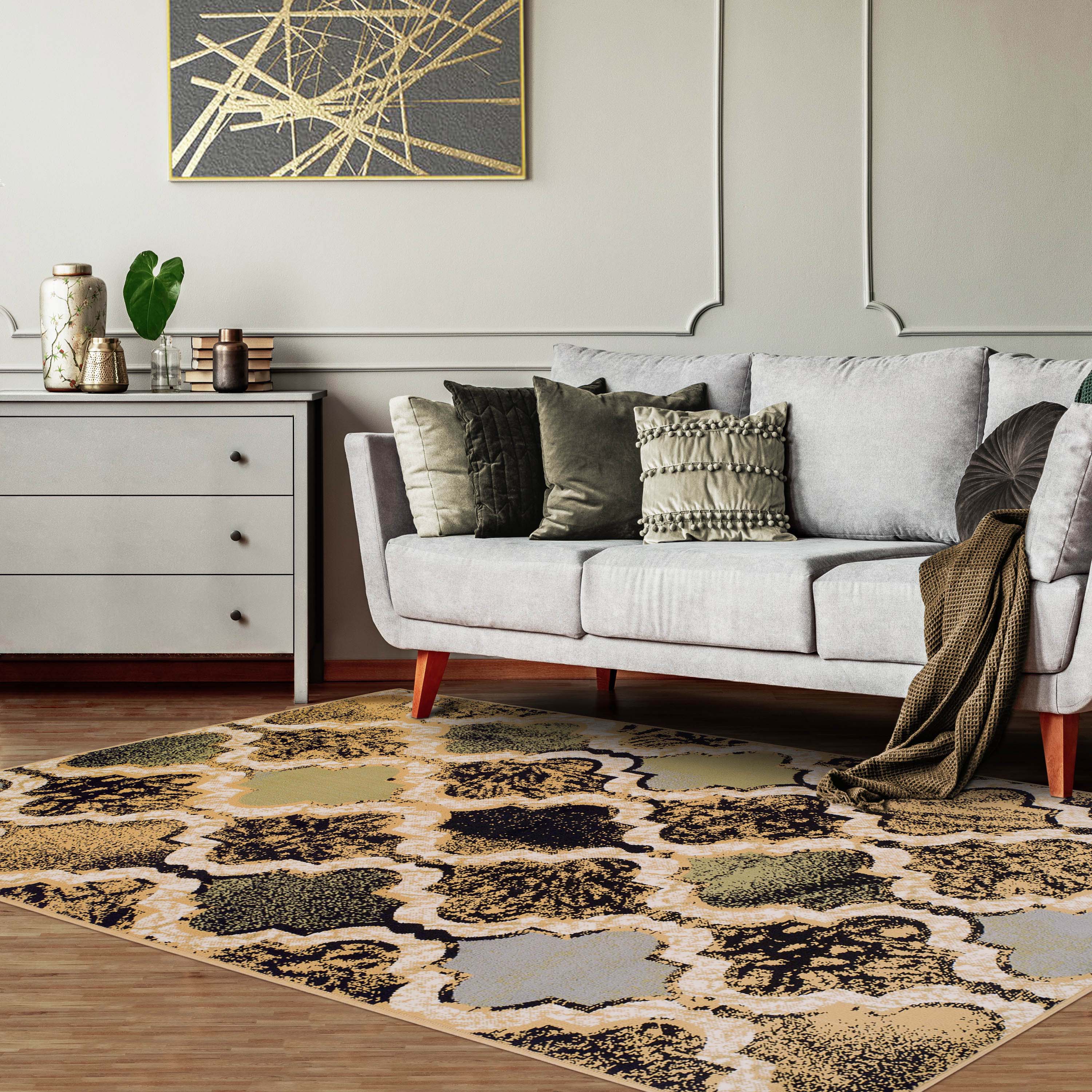 Viking Geometric Trellis Indoor Area Rug & Runner - Non-Slip Modern Nordic Design Living Room Carpet for Bedroom, Hallway, and Entryway Decor