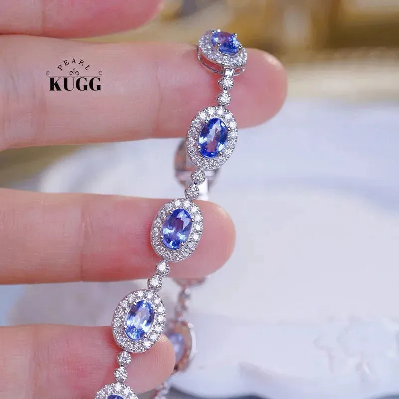 18K White Gold Diamond & Sapphire Bracelet for Women - Luxury Romantic Style Real Natural Gemstone Jewelry - Perfect for Parties, Weddings & Special Occasions