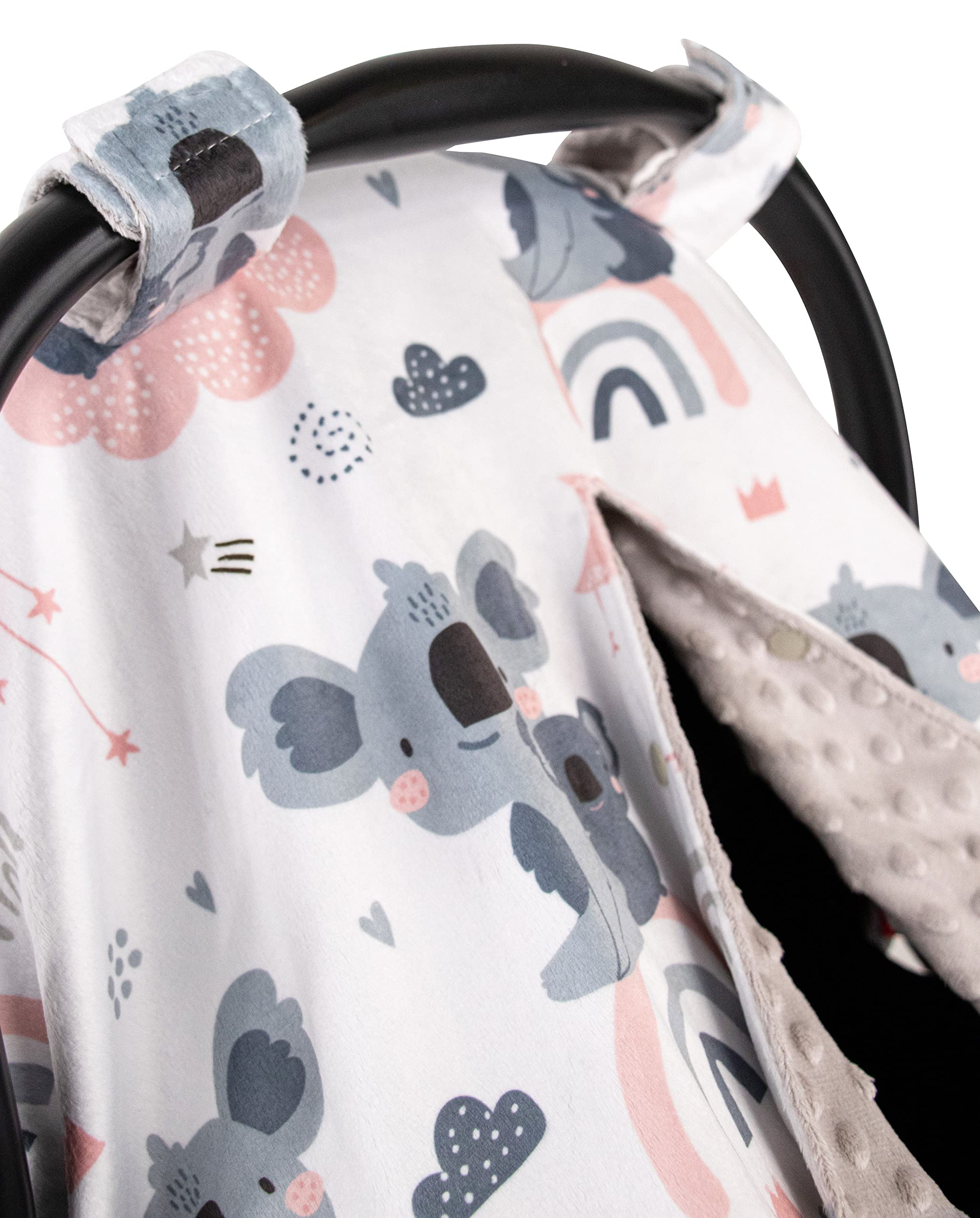 Premium Minky Baby Car Seat Cover - Soft Koala & Rainbow Design, 40