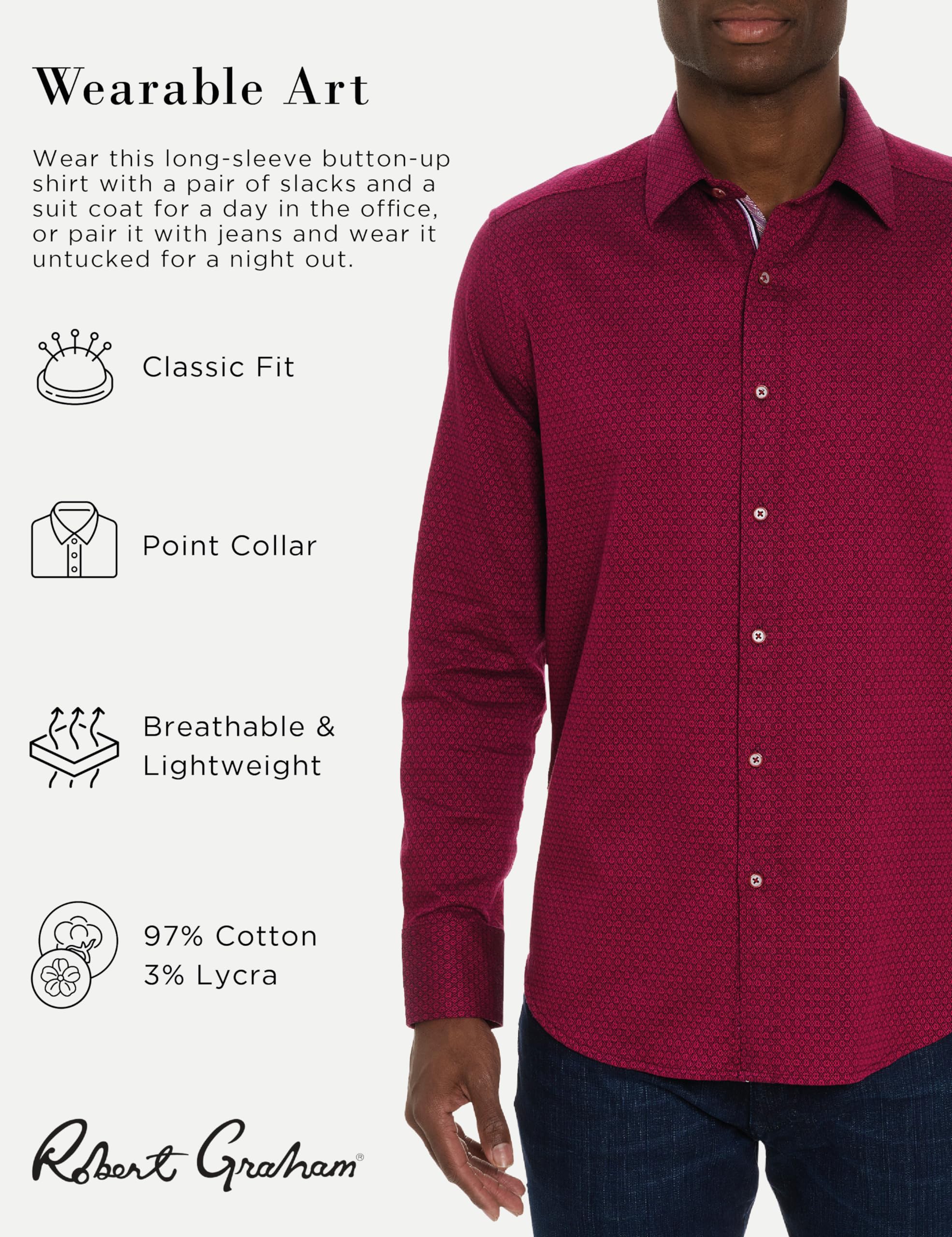 Robert Graham Men's Metro Long-Sleeve Button-Down Dress Shirt | Premium Cotton Business Casual Shirt for Office & Formal Wear | Perfect for Work, Weddings & Special Occasions