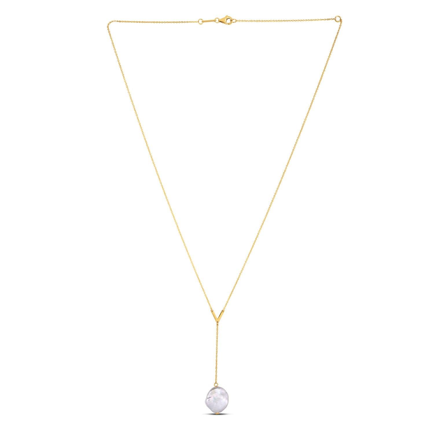 14K Yellow Gold Tesoro Pearl Lariat Necklace for Women - Elegant Layered Pearl Y Necklace for Wedding, Party & Special Occasions