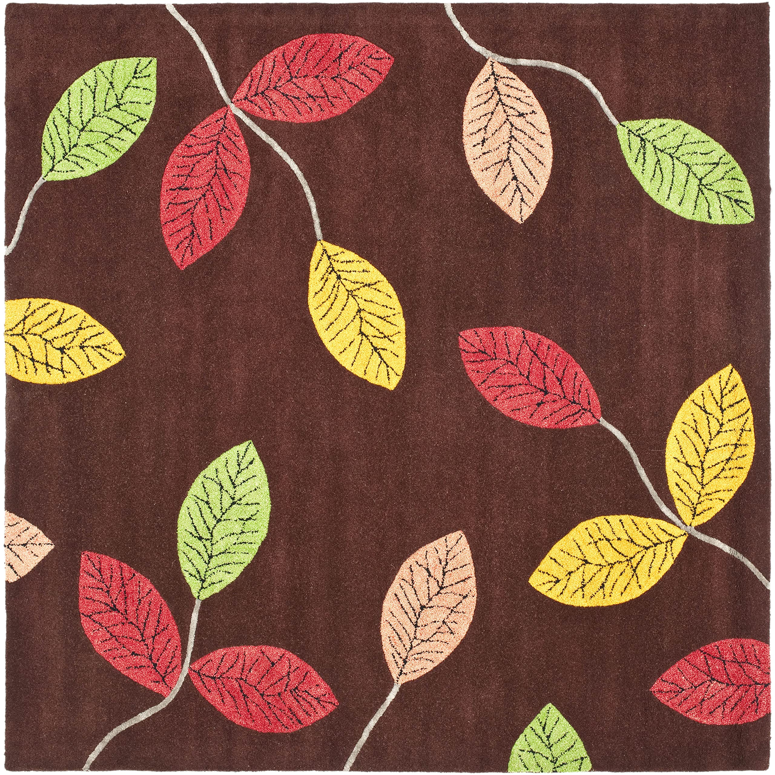 SAFAVIEH Jardin Collection 6'x6' Square Dark Brown Multi Floral Handmade Premium Wool Area Rug - Perfect for Living Room, Bedroom & Home Decor