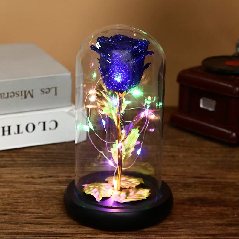 Blue Rose in Glass Dome - Eternal Rose Gift for Mother's Day, Valentine's Day, Birthday (Beauty and The Beast Inspired) | Perfect for Home Decor, Wedding Centerpiece, Romantic Gift for Wife, Girlfriend, Daughter