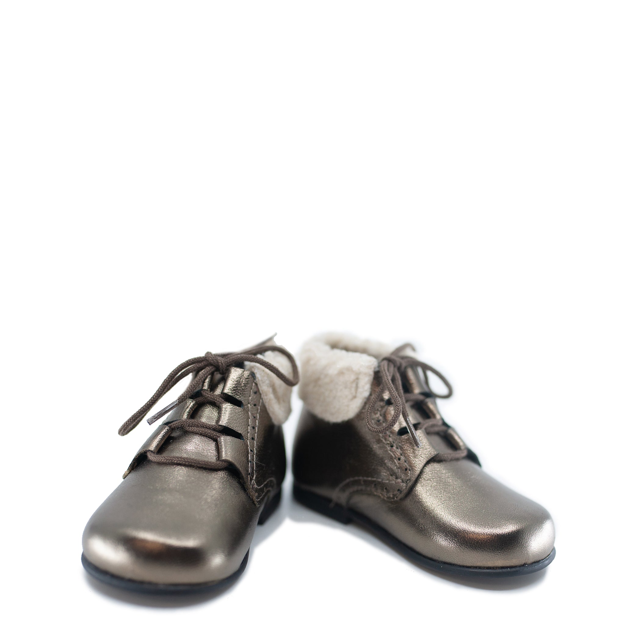Blublonc Pewter Metallic Fur Lace Up Baby Booties - Stylish Winter Booties for Newborns & Infants | Perfect for Holiday Outfits, Photo Shoots & Cold Weather Protection