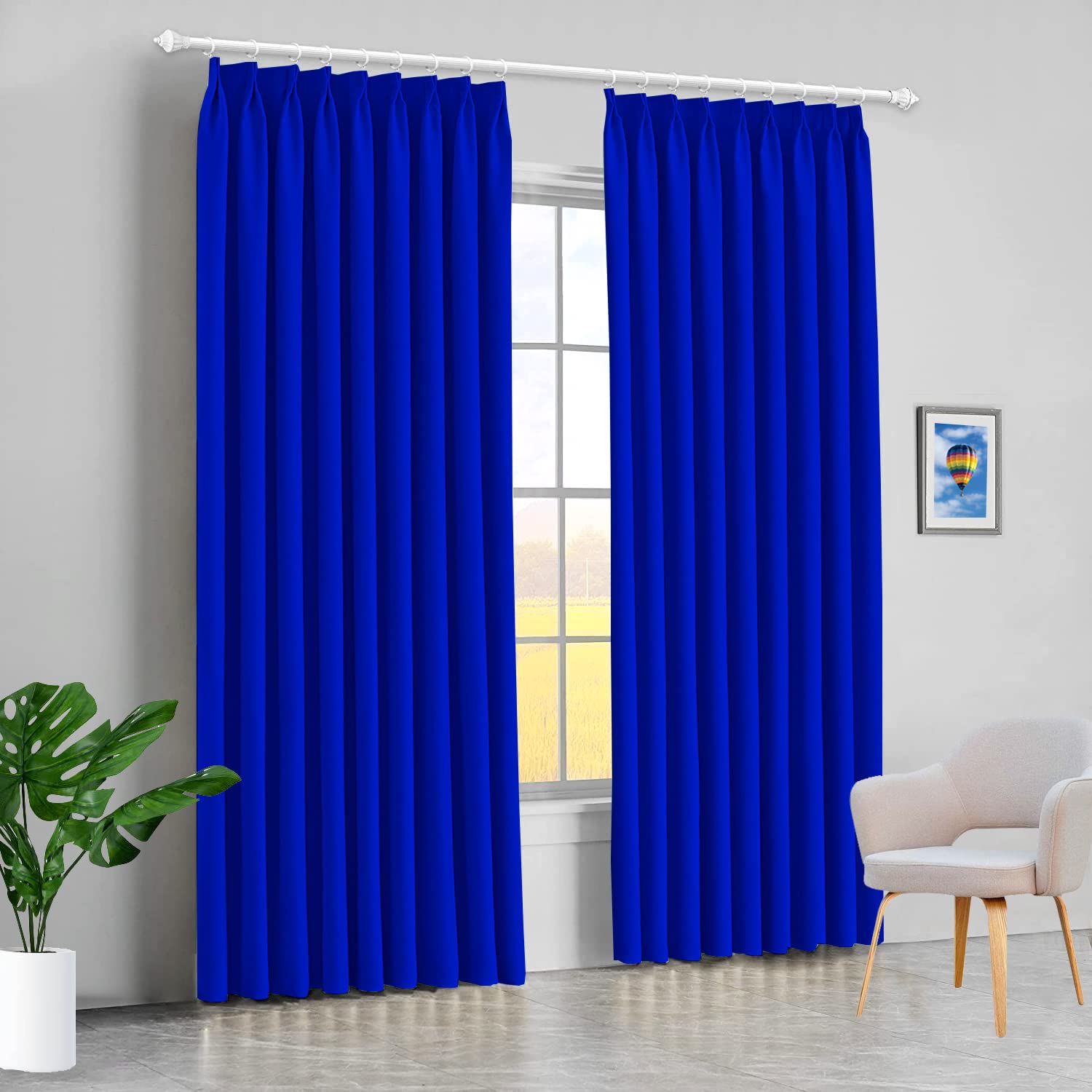 Blackout Double Pinch Pleated Extra Wide Curtains 72x108 Inches - Thermal Insulated Room Darkening Drapes for Living Room, Bedroom & Patio Sliding Door (Royal Blue Solid, 1 Panel) - Perfect for Privacy, Light Control & Energy Efficiency