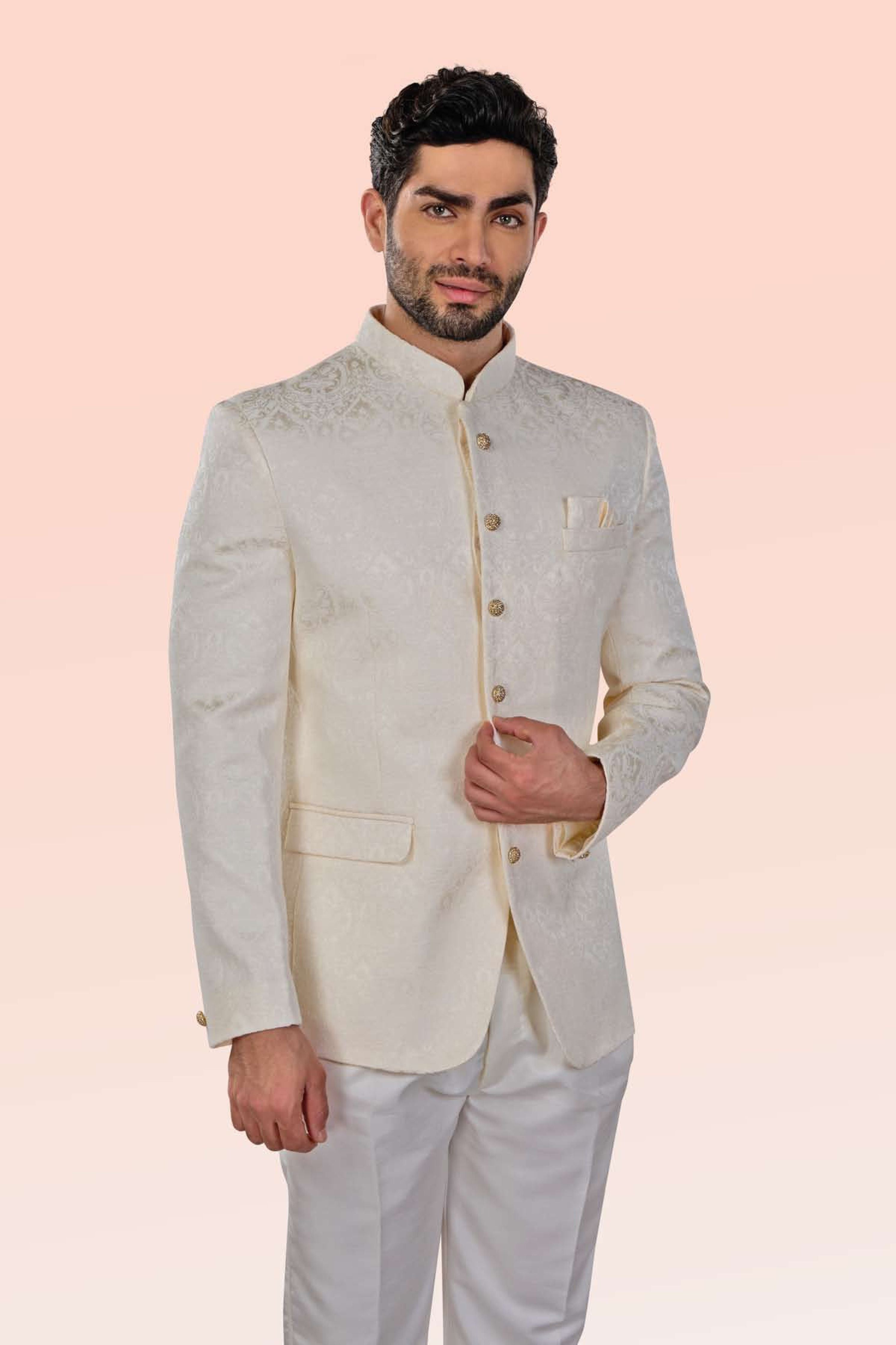 Premium Cotton Polyester Jodhpuri Cream Jacket for Men - Elegant Wedding & Party Formal Wear - Perfect for Indian Weddings, Festivals & Special Occasions