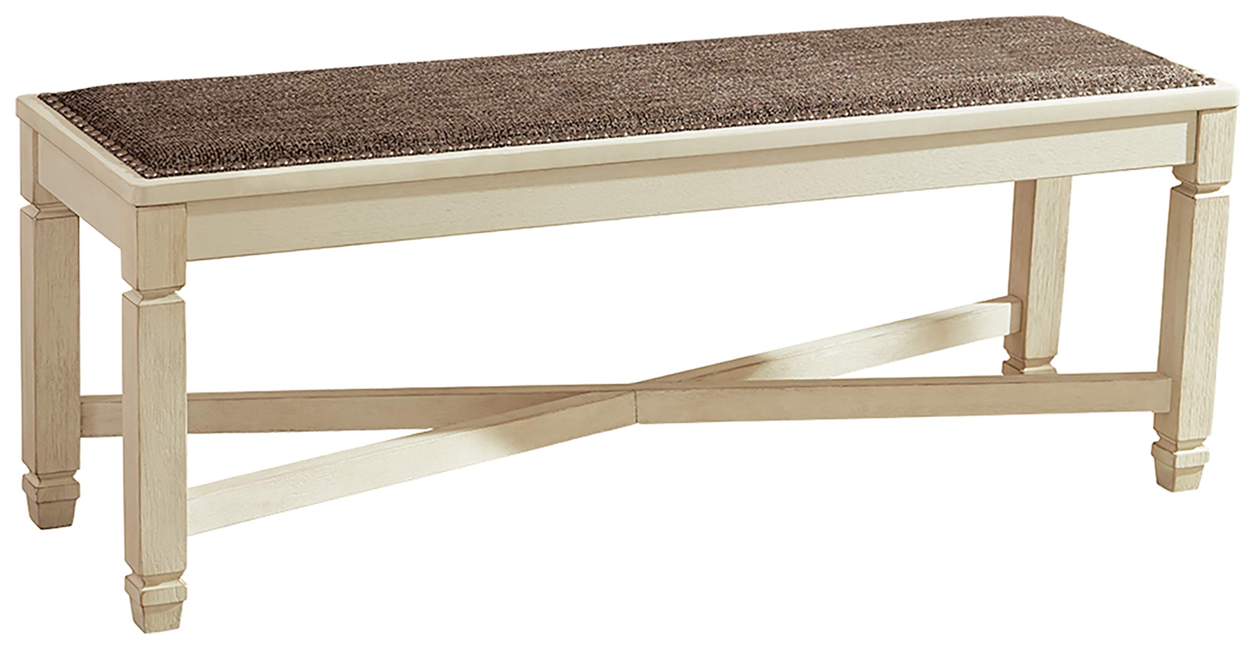 Signature Design by Ashley Bolanburg French Country Upholstered Dining Room Bench in Antique White - Perfect for Farmhouse Dining Sets, Kitchen Nooks & Entryway Seating