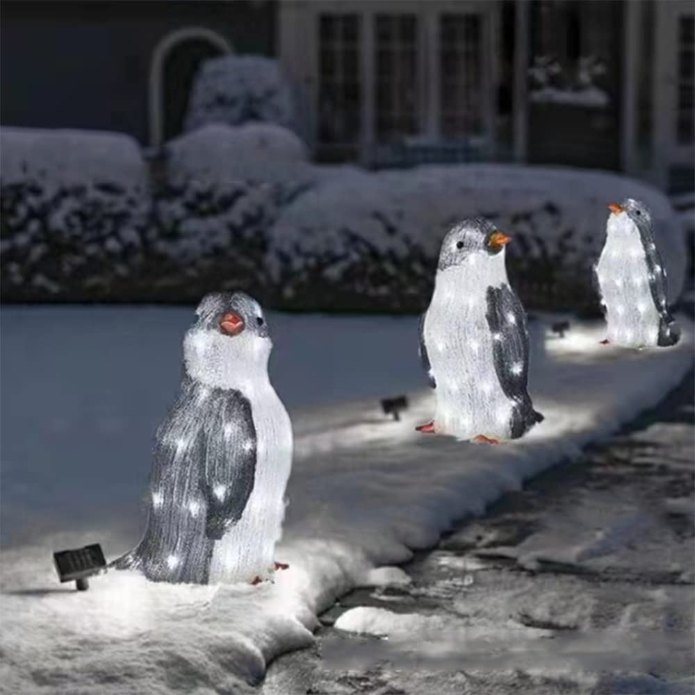 3D Penguin Solar Lights Outdoor Garden Decor - Waterproof LED Landscape Lighting for Lawn, Patio, Yard Pathway - 3 Pack Solar Powered Decorative Lights for Holiday Party & Nighttime Illumination