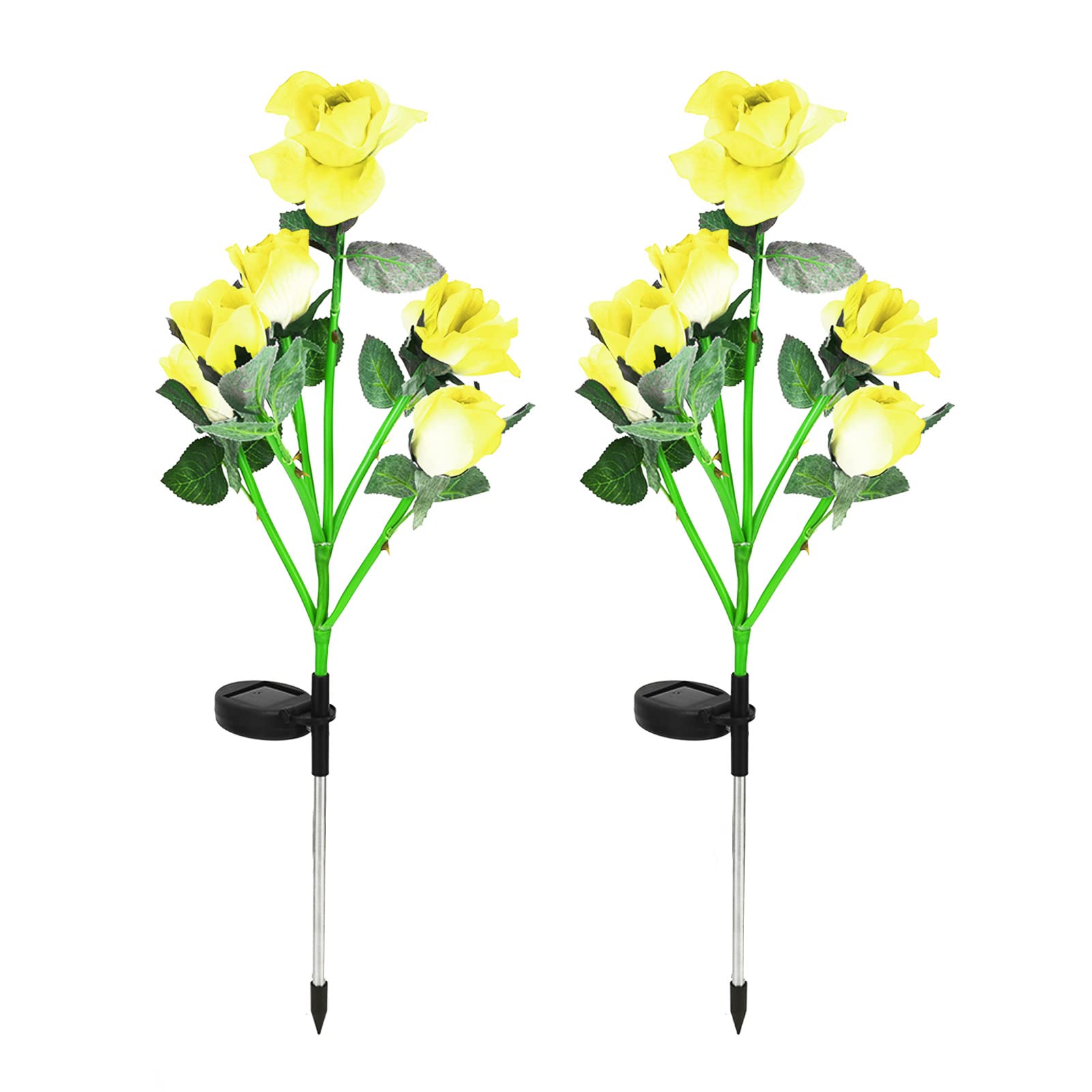 2PCS Solar Rose Lights - 6LED Romantic Vivid Yellow Outdoor Garden Lights for Lawn, Balcony & Pathway Decoration | Waterproof Solar Powered Flower Lights for Wedding, Party & Landscape Lighting
