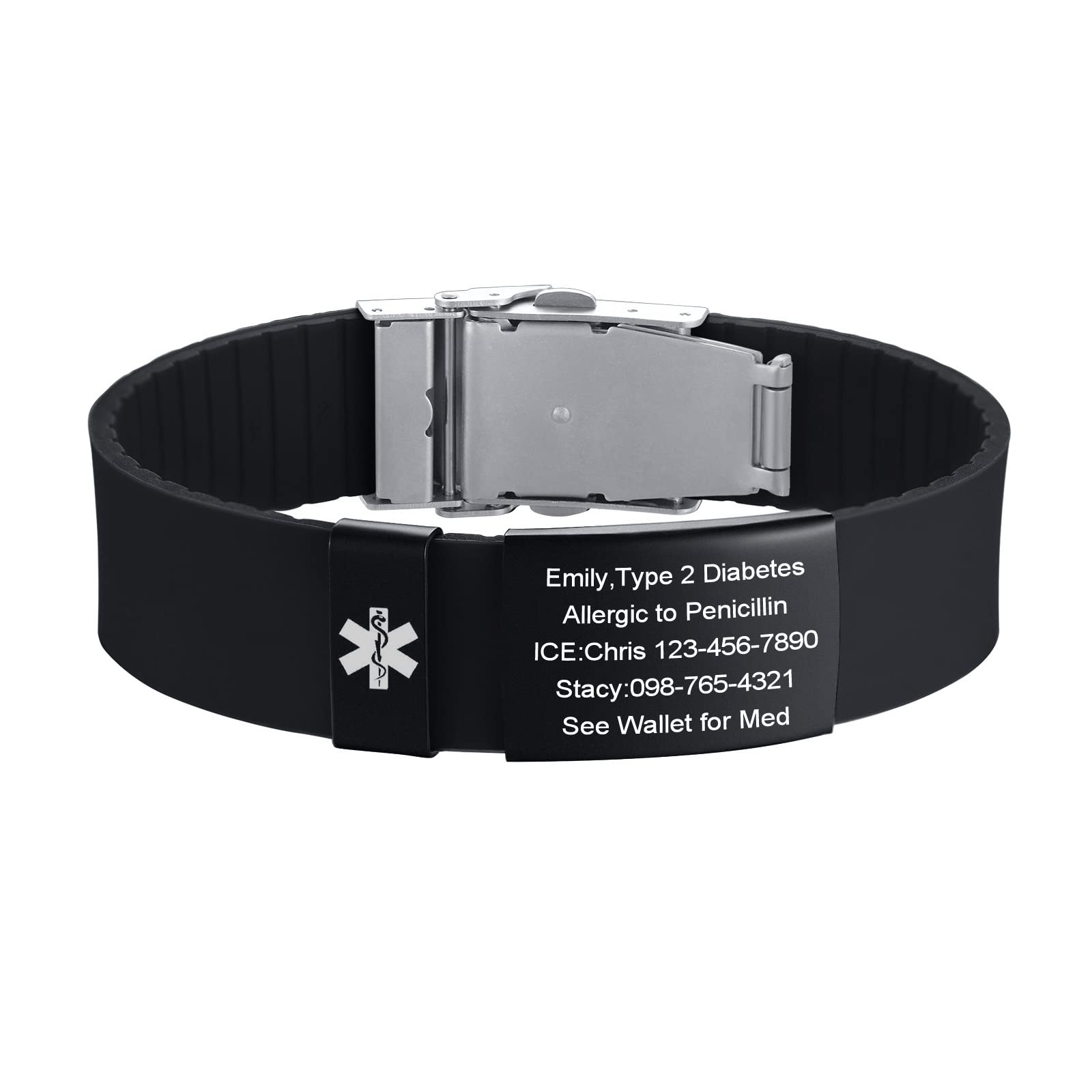 VNOX Custom Medical Alert Bracelets for Men & Women - Adjustable Sport Medical ID Bracelet for Emergency Health Conditions - Perfect for Running, Hiking & Outdoor Activities
