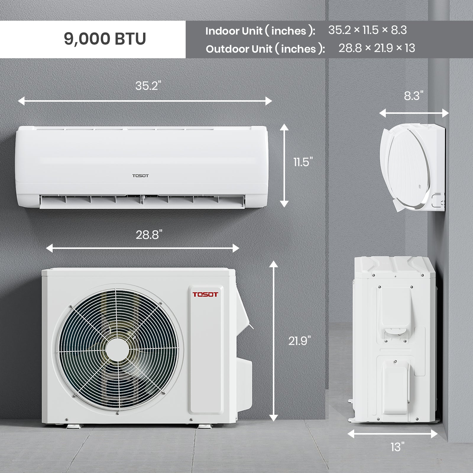 9,000 BTU Mini Split Heat Pump Air Conditioner 120V - Energy Efficient Cooling & Heating System for Small Rooms, Bedrooms, Offices - Perfect for Year-Round Comfort