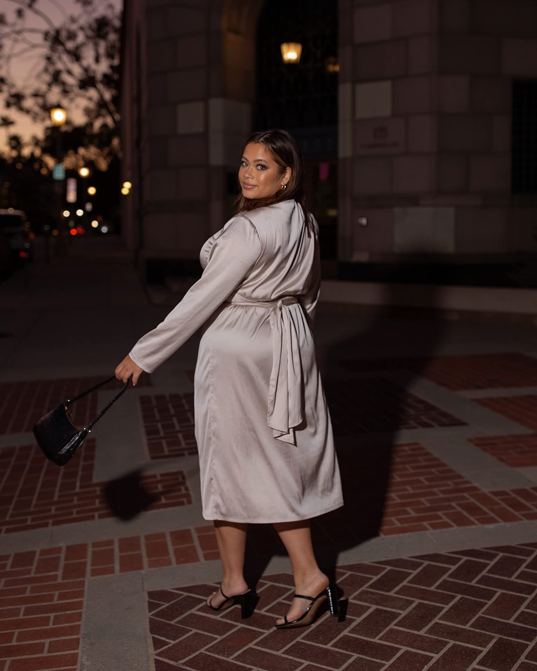 The Drop Women's Sliver Cloud Faux Wrap Dress by @catieli | Flattering Midi Dress for Casual & Office Wear | Perfect for Date Night, Work & Special Occasions