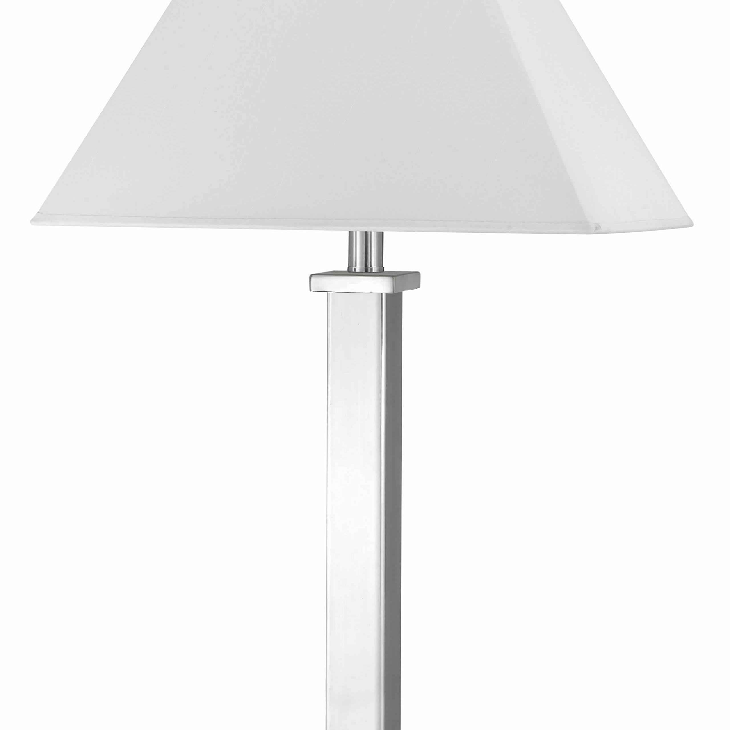 Benjara Modern Trapezoid Shade Table Lamp with Metal Base & 2 USB Ports - White & Chrome Finish - Perfect for Bedroom, Living Room, Office & Study Desk Lighting