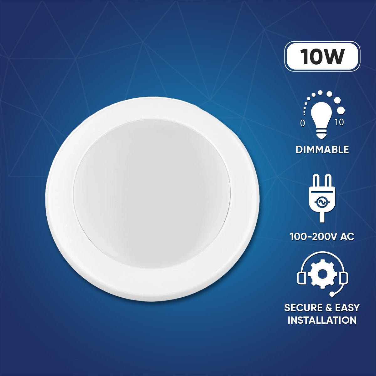 4 Inch LED Recessed Downlight - 10W, 5 Adjustable Color Temperatures (2700K-5000K), 120V AC, Damp Rated - Perfect for Kitchen, Bathroom, and Commercial Lighting