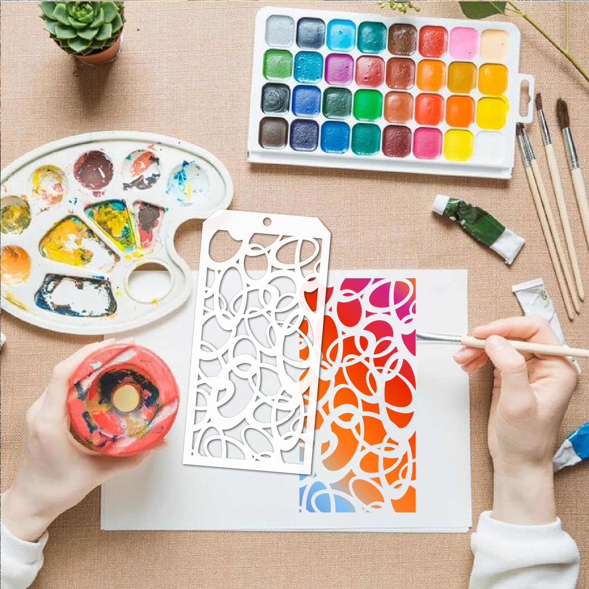6-Piece DIY Decorative Stencil Templates for Scrapbooking, Painting on Walls, Furniture & Crafts - Perfect for Cookie, Tile, Wall, Floor Decor, Drawing & Tracing - Reusable Circle Patterns for Home Art Projects