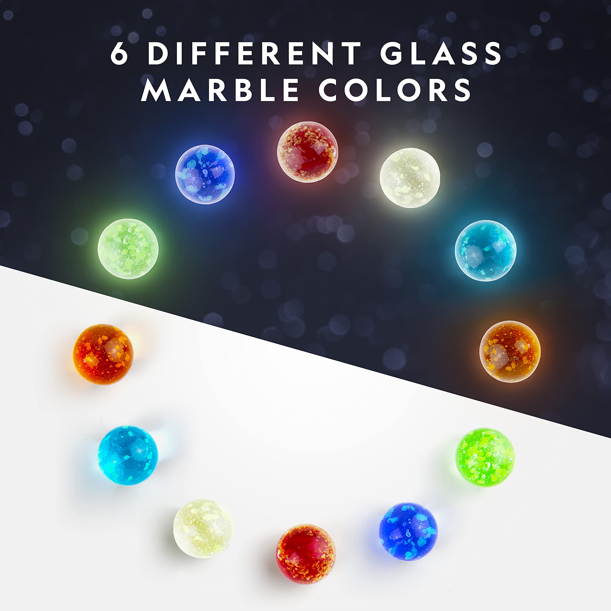 NATIONAL GEOGRAPHIC Glow in The Dark Marbles Refill Pack - 25 Glowing Glass Marbles with Storage Pouch & UV Light | STEM Educational Toys for Kids | Perfect for Marble Runs, Building Sets & Science Experiments | Fun for Night Play & Learning Activities
