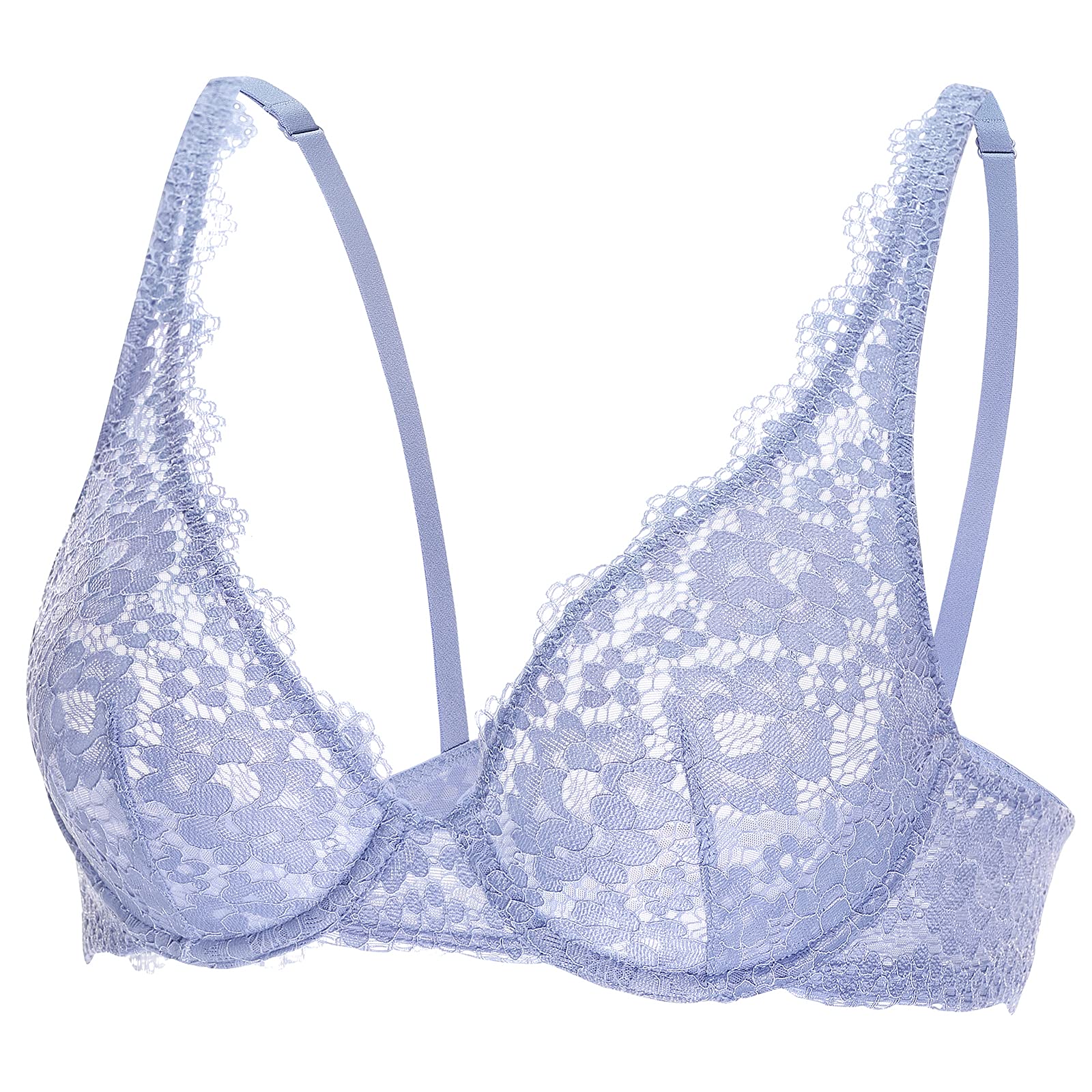 DOBREVA Women's Lace Unlined Plunge Bra - Underwire Bralette for Plus Size, Sheer Full Coverage Bras | Comfortable Everyday Wear & Special Occasions