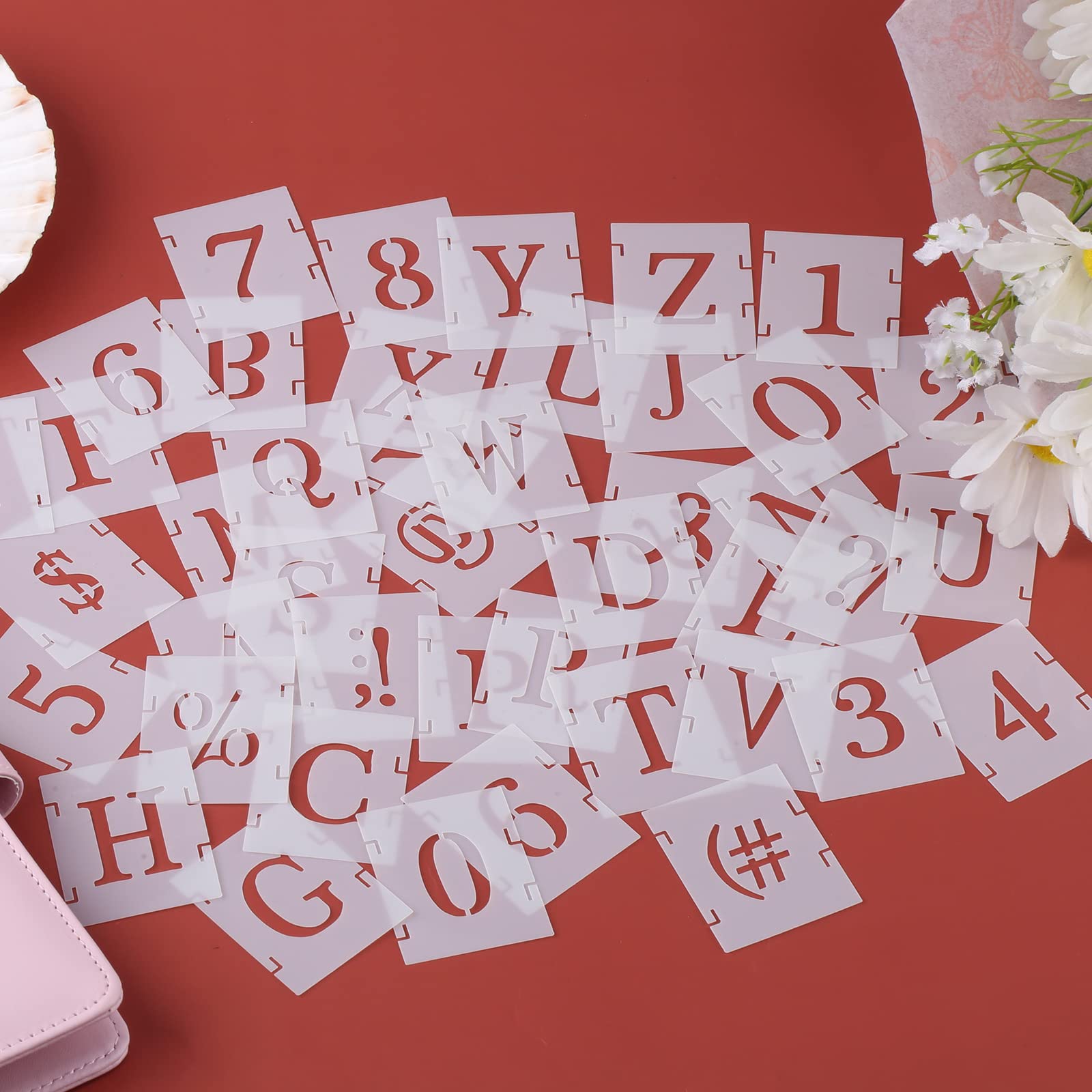 AIEX 43-Piece 1 Inch Reusable Plastic Letter & Number Stencils - Uppercase Alphabet, Punctuation Marks & Symbol Templates for Scrapbooking, Painting, DIY Crafts & Home Decor Projects