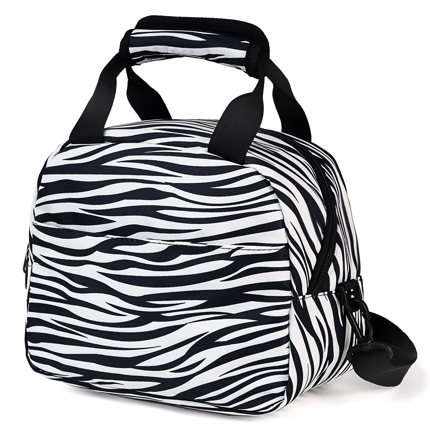 VENLING Insulated Lunch Bag for Women - Reusable Soft Cooler Tote with Trolley Handle & Adjustable Shoulder Strap - Thermal Lunch Box for Office, School, Beach, Hiking & Picnics - Zebra Print Design
