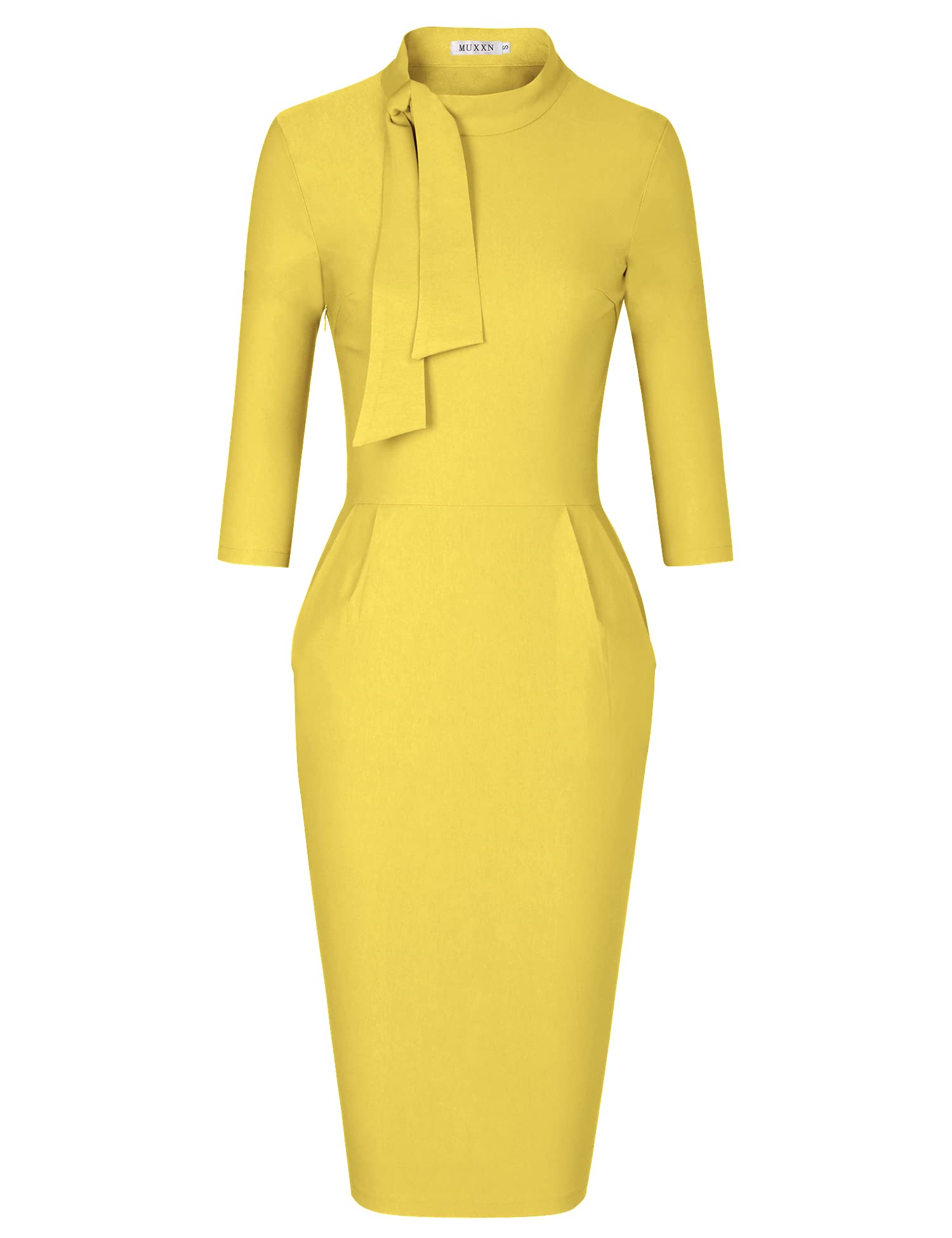 MUXXN Women's 1950s Vintage Cocktail Dress - Retro Tie Neck Formal Party Dress with Pockets | Perfect for Evening Parties, Weddings & Special Occasions