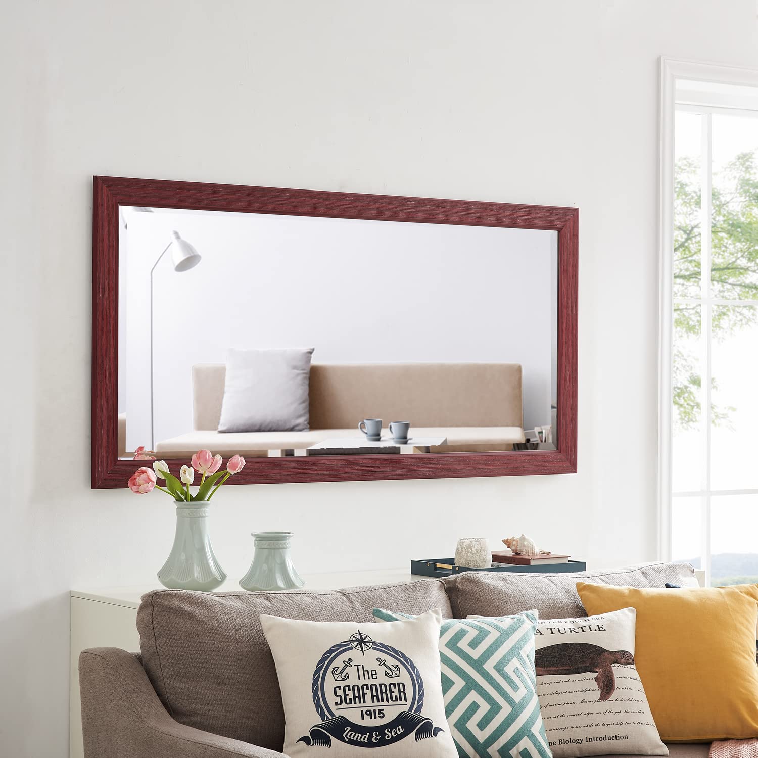 Naomi Home Farmhouse Full-Length Mirror with Rustic Wood Frame - 66x32 Inch Elegant Floor Mirror for Bedroom, Living Room & Entryway - Natural Finish Full Body Mirror