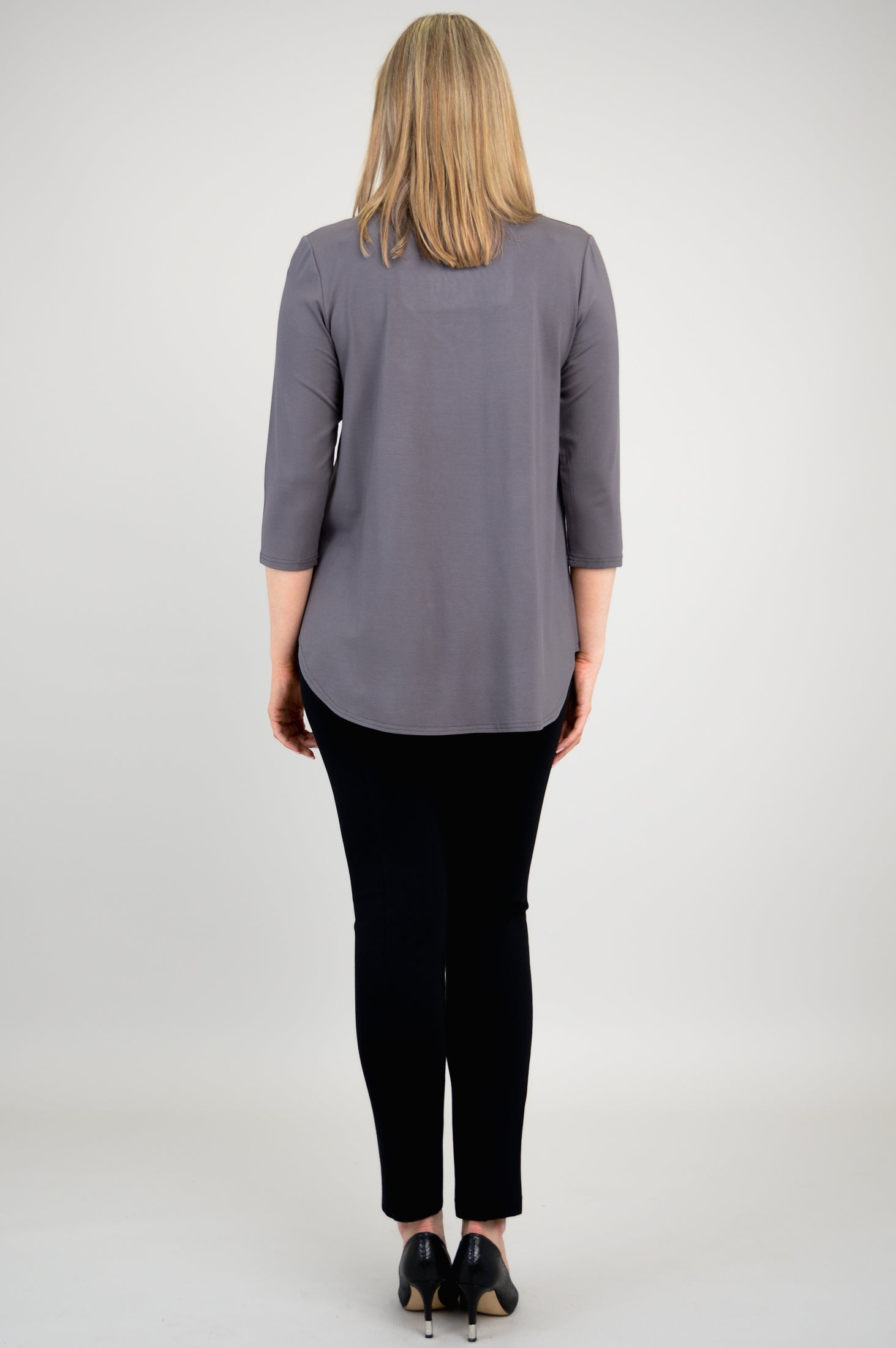 Jackie 3/4 Sleeve Bamboo Top for Women - Soft & Breathable Charcoal Grey Shirt - Perfect for Yoga, Workout & Casual Wear