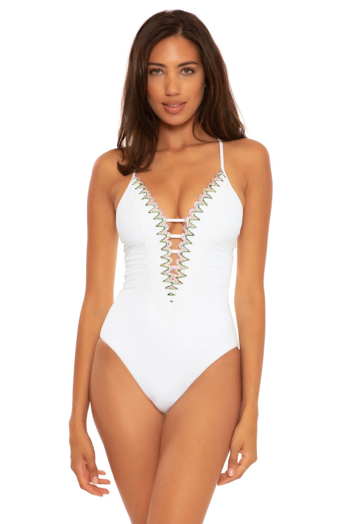 BECCA by Rebecca Virtue Layla Clare Plunge One-Piece Swimsuit - Sexy High-Cut Bathing Suit for Women, Perfect for Beach Vacations & Pool Parties