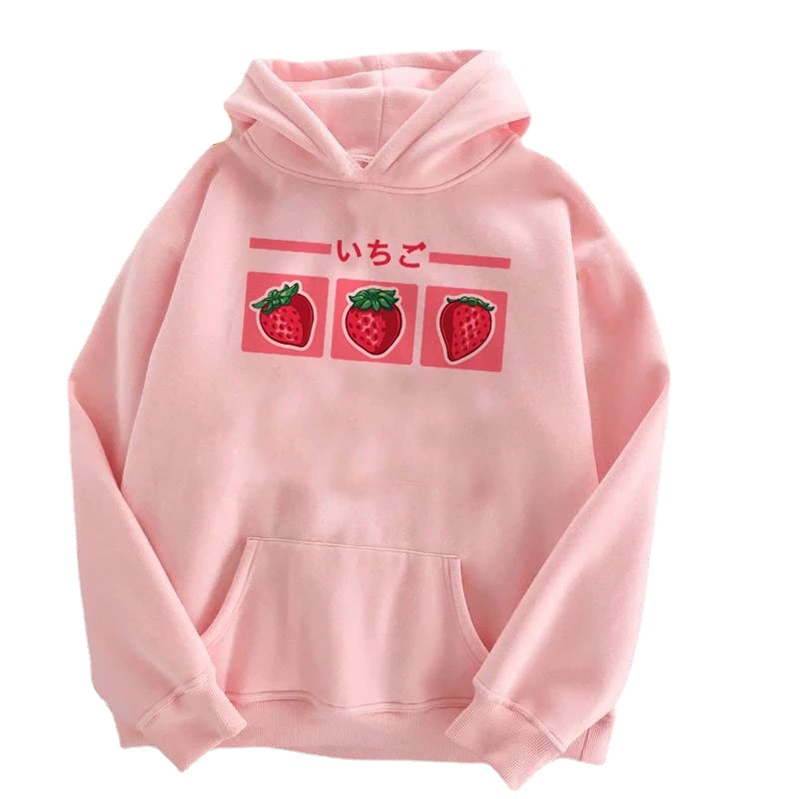 Women's Fall Winter Graphic Hoodie - Cute Strawberry Print Long Sleeve Hooded Sweatshirt | Casual Warm Pullover for Everyday Wear, College Campus, Coffee Dates & Weekend Outings