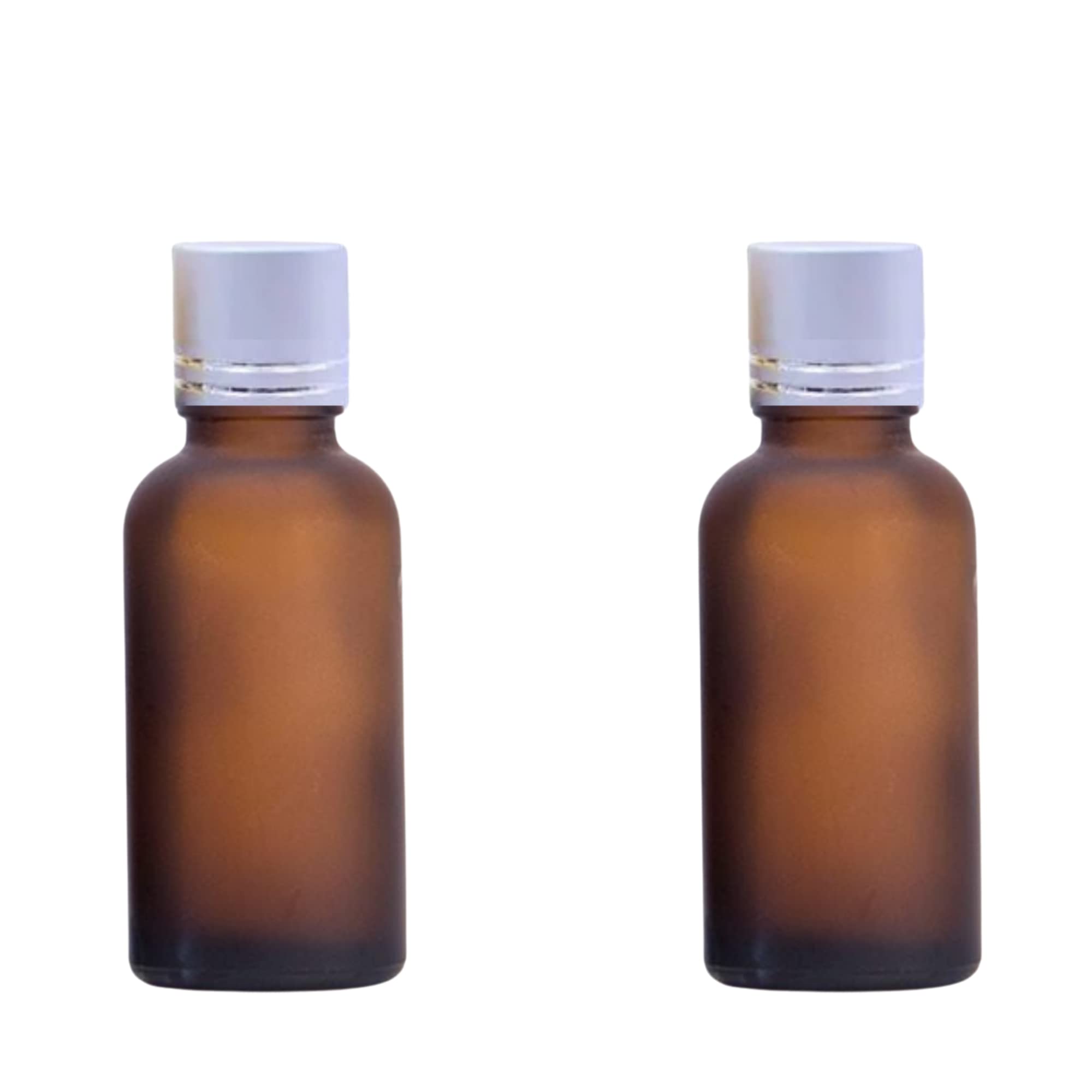 Refillable Amber Frosted Glass Bottles (2 Pack) - 30ml with Silver Cap & V Drop Nozzle for Essential Oils, Serums, DIY Skincare, Travel - Perfect for Home Spa, Beauty Storage & Gift Packaging