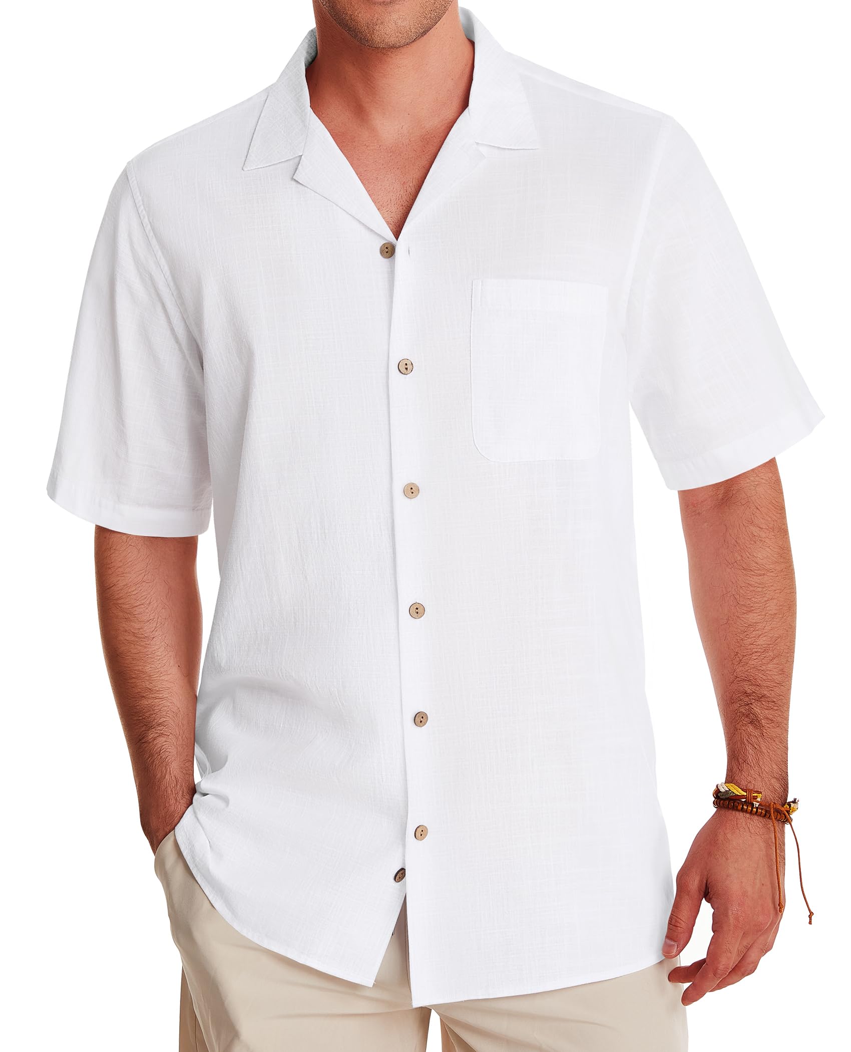 Breathable Men's Linen Short Sleeve Button Down Shirt - Lightweight Cotton Summer Casual Shirt for Beach, Vacation & Hawaiian Style - Perfect for Tropical Getaways and Outdoor Adventures