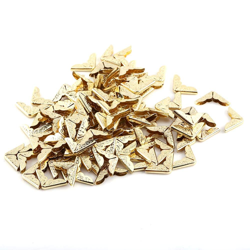 100pcs Vintage Yellow Metal Book Corner Protectors - Scrapbook Photo Album Diary Notebook File Folder Edge Guards for Menus, DIY Crafts & Home Organization