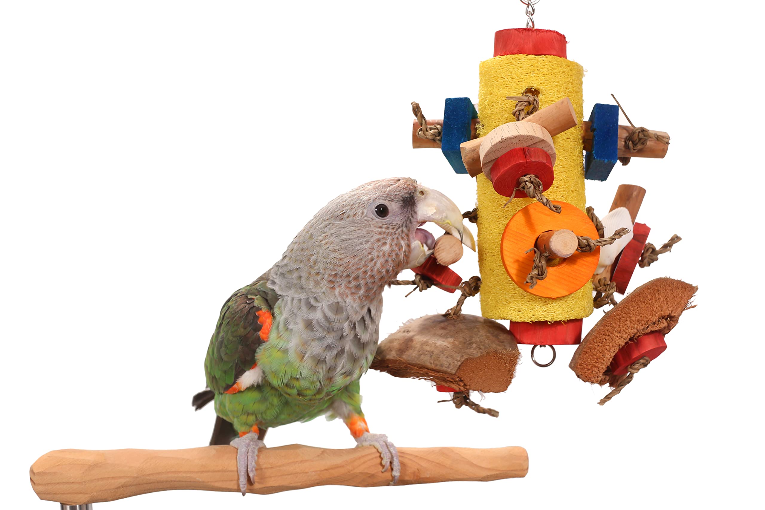 Natural Loofah Shreddable Parrot Toy - Medium Size Bird Chewing Enrichment for Cockatiels, Conures & Small Parrots | Perfect for Cage Play & Mental Stimulation
