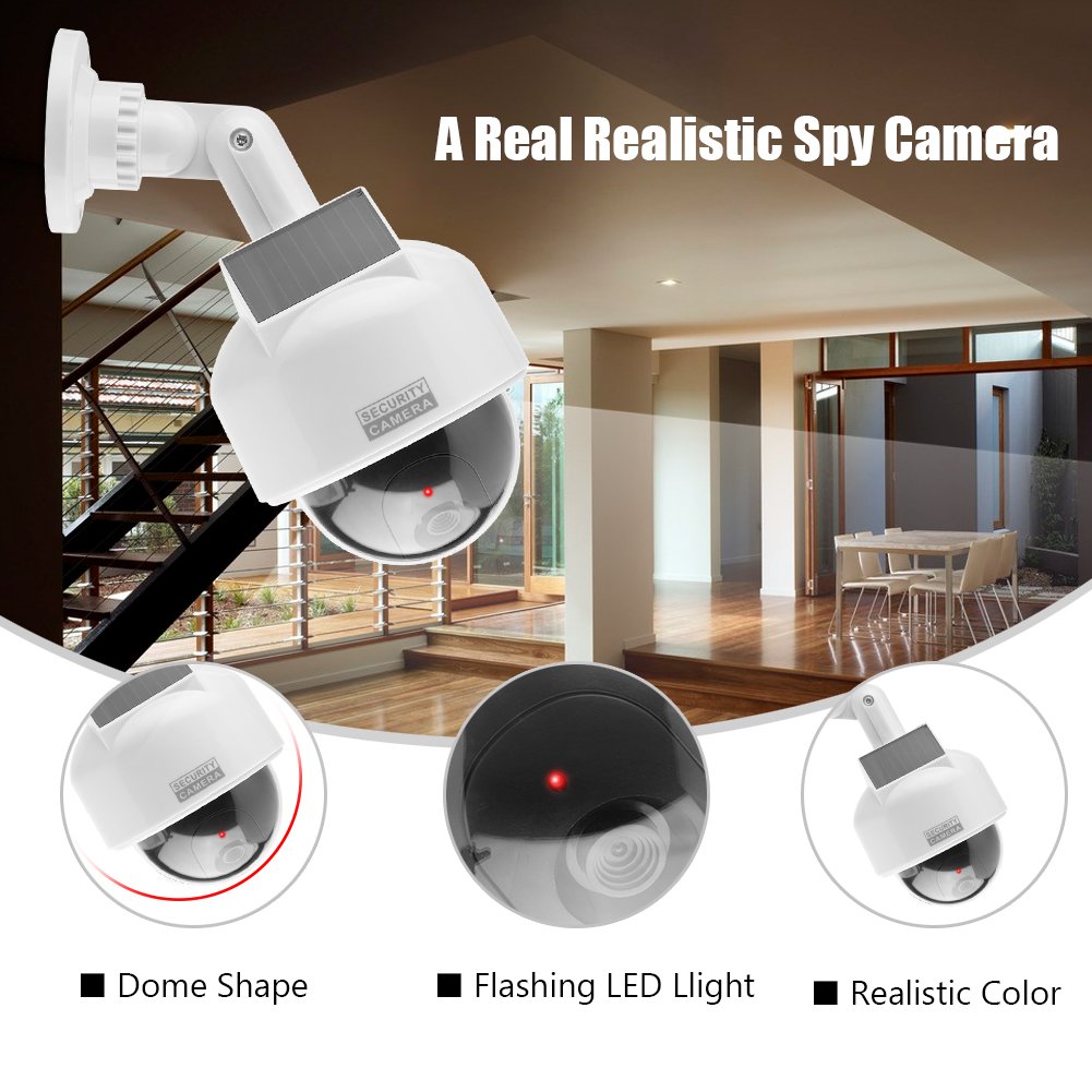 ASHATA Realistic Dome Security Camera - Solar Powered, Waterproof, with Flashing LED Light for Indoor & Outdoor Use - Ideal for Home, Warehouse, and Shop Surveillance