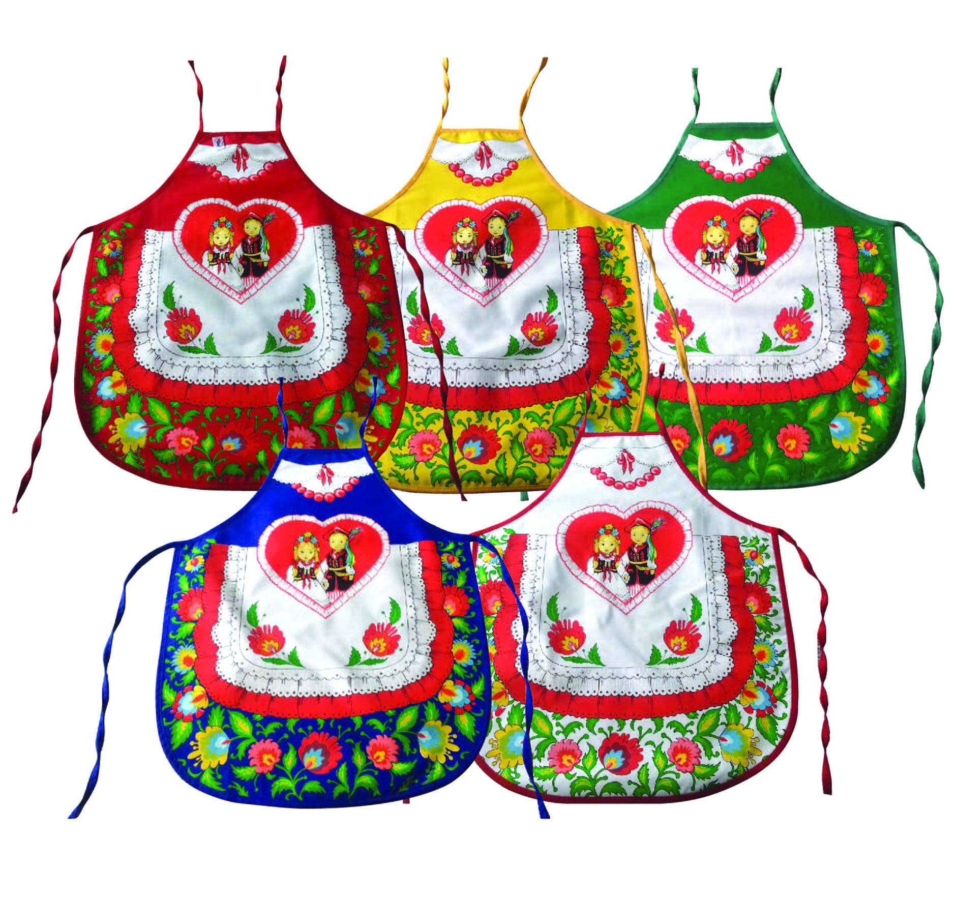 Authentic Polish Folk Art Lowicz Flowers & Krakow Dancers Design - Kids Kitchen Apron for Cooking & Baking - Blue Apron for Children's Culinary Activities & Cultural Events