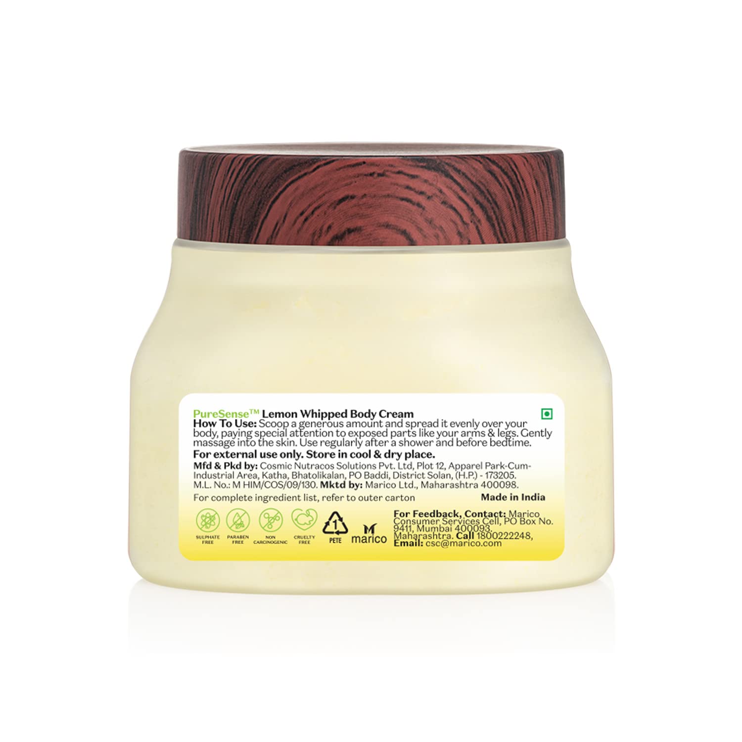 PureSense Lemon Whipped Body Cream with Green Tea & Pomegranate - Deeply Nourishing & Moisturizing for Dry Skin - 160ml for Men & Women - Perfect for Daily Hydration & Skin Glow