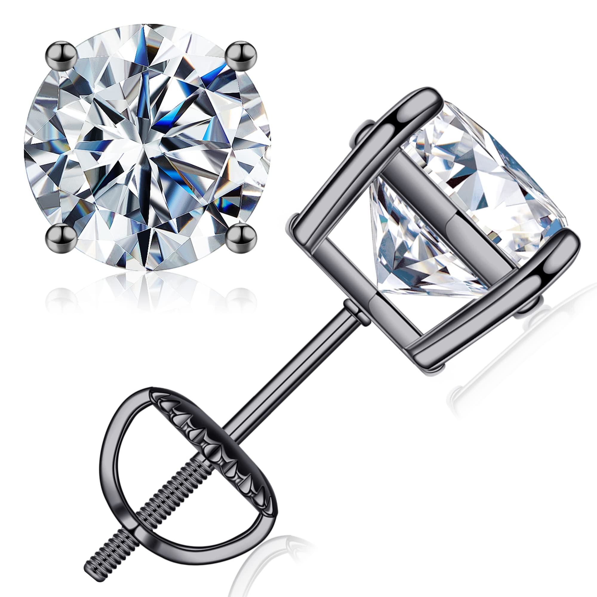 0.2-4ct Moissanite Screw Back Earrings for Women & Men | D Color VVS1 Clarity Lab-Created Moissanite | 18K White/Yellow/Rose Gold, Ruthenium Vermeil & 925 Sterling Silver | Perfect for Weddings, Parties & Everyday Luxury
