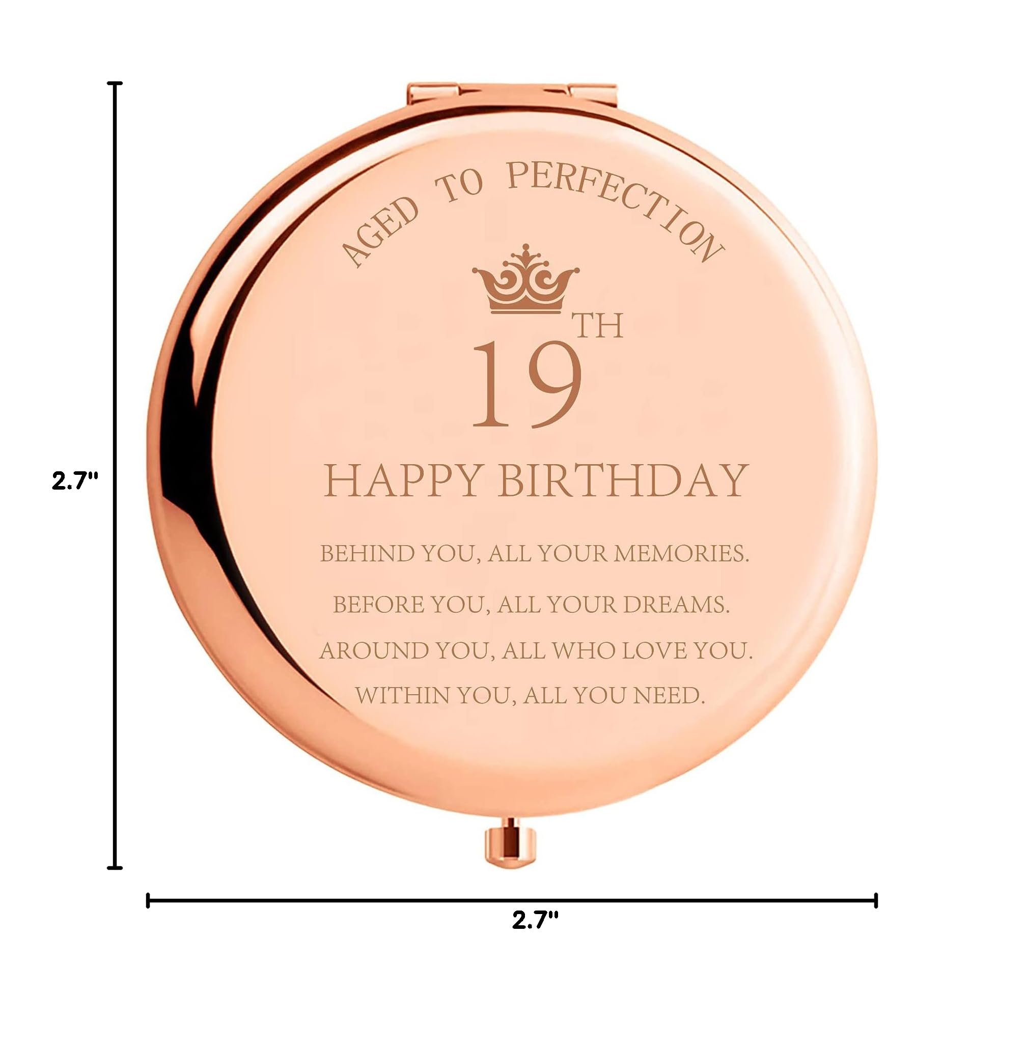 19th Birthday Gifts for Women & Girls - Personalized Stainless Steel Compact Mirror with Inspirational Quote - Perfect Gift for Daughter, Granddaughter, Niece, Sister & BFF - Great for Prom, Graduation, Sweet 16 & Special Occasions